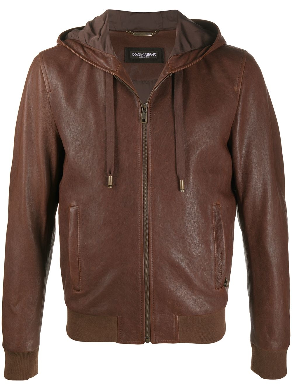 hooded leather jacket - 1