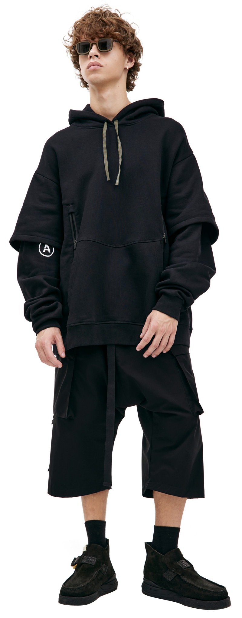 BLACK HOODIE WITH THREE POCKETS 1