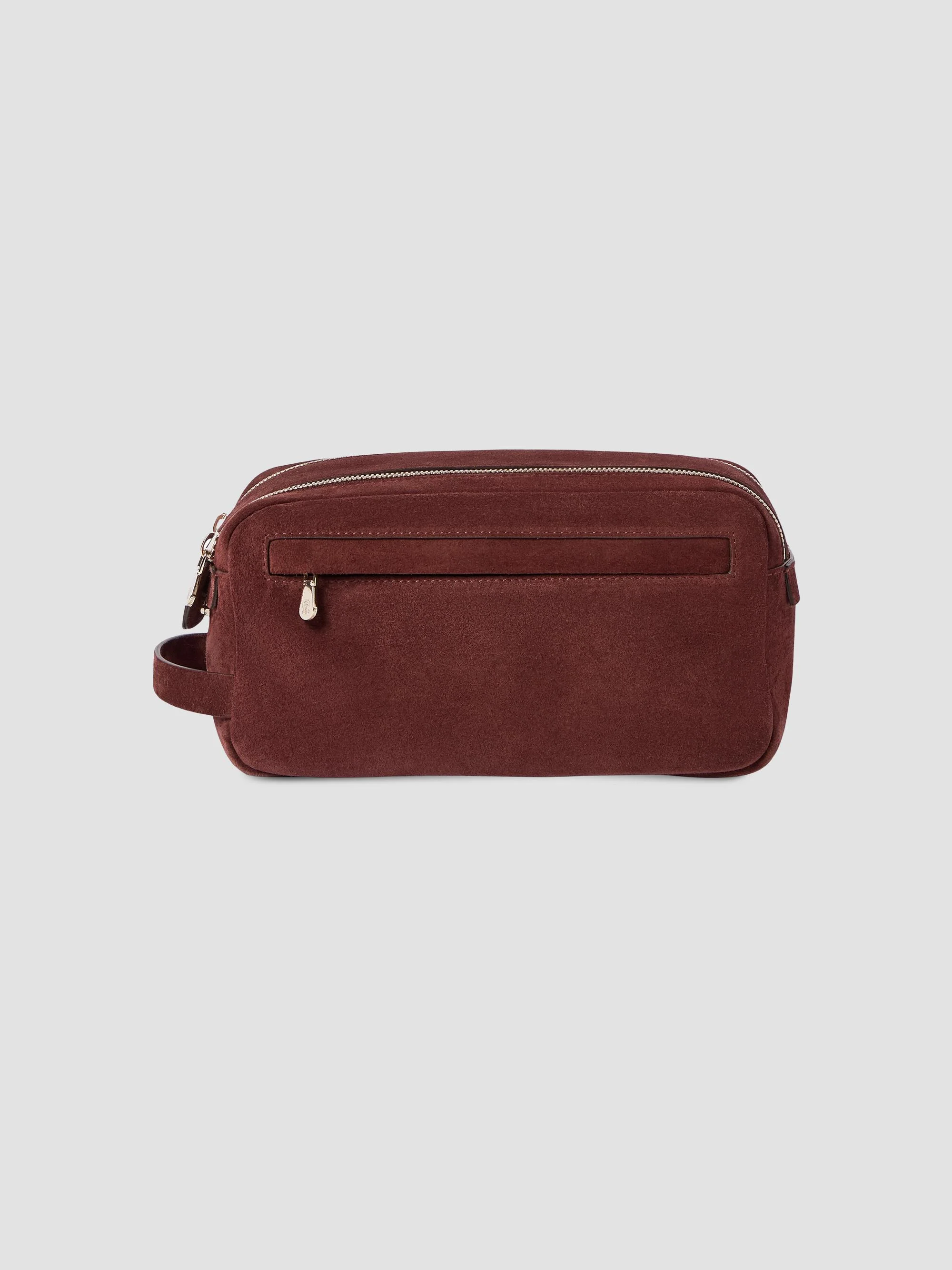 Suede Beauty Case with Double Zipper - Burgundy - 1