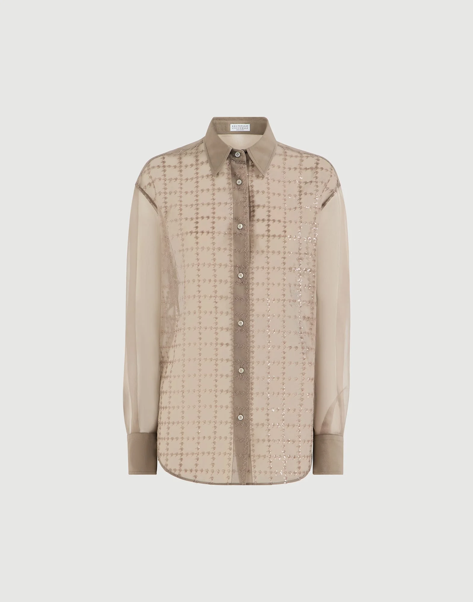 Crispy silk shirt with dazzling windowpane embroidery - 1