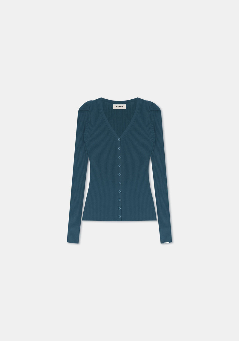 LEANDRA Merino ribbed V-neck top 1