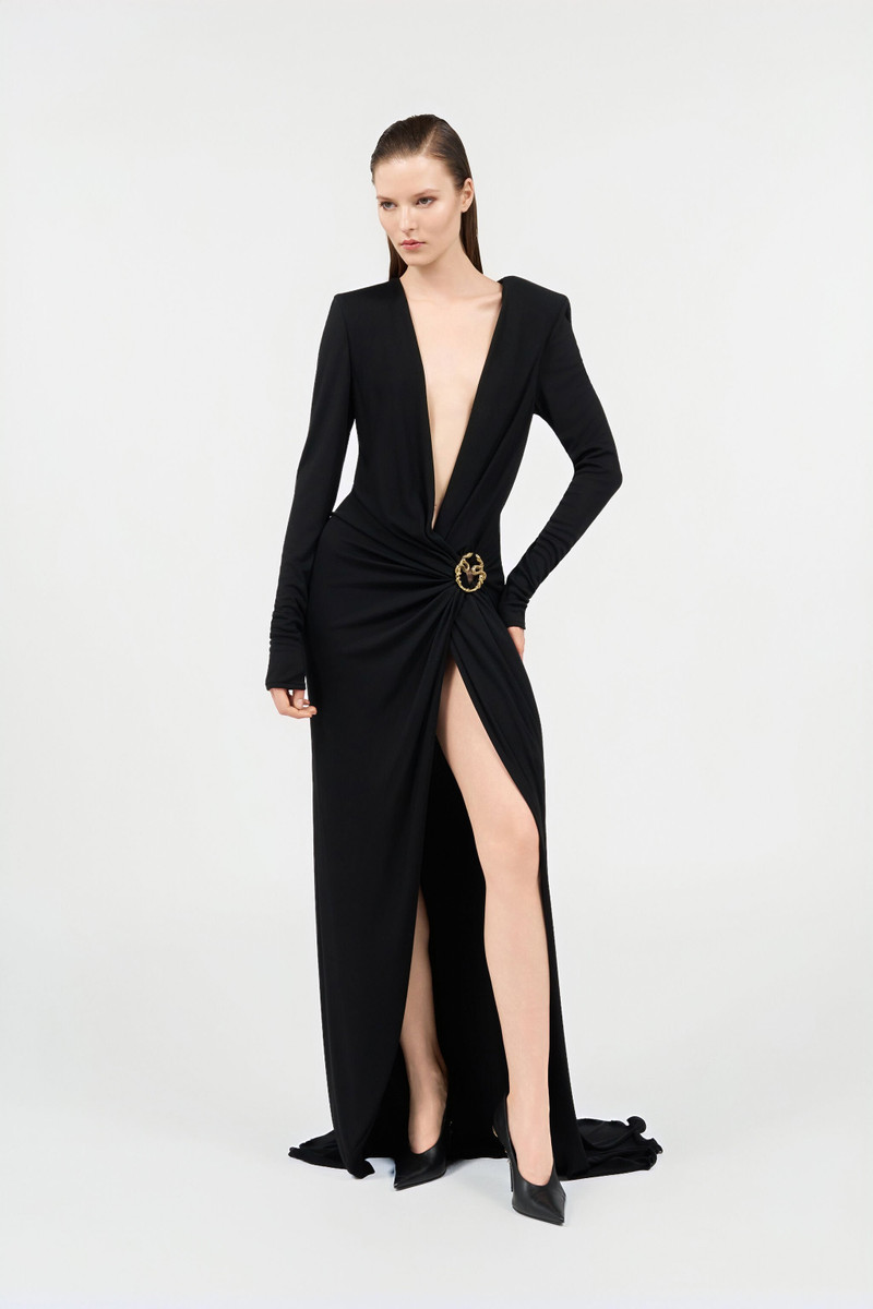 Roberto Cavalli Draped Long Dress with Snake Detail outlook