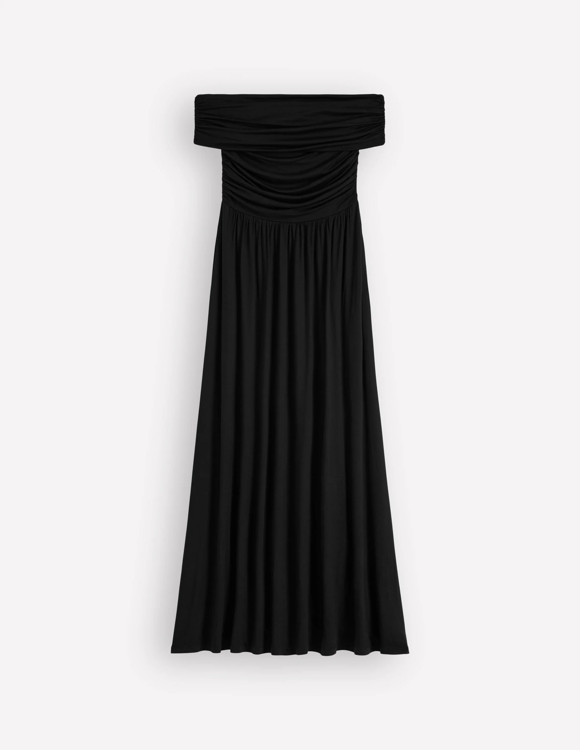 Ruched Bardot Jersey Dress-Black - 1