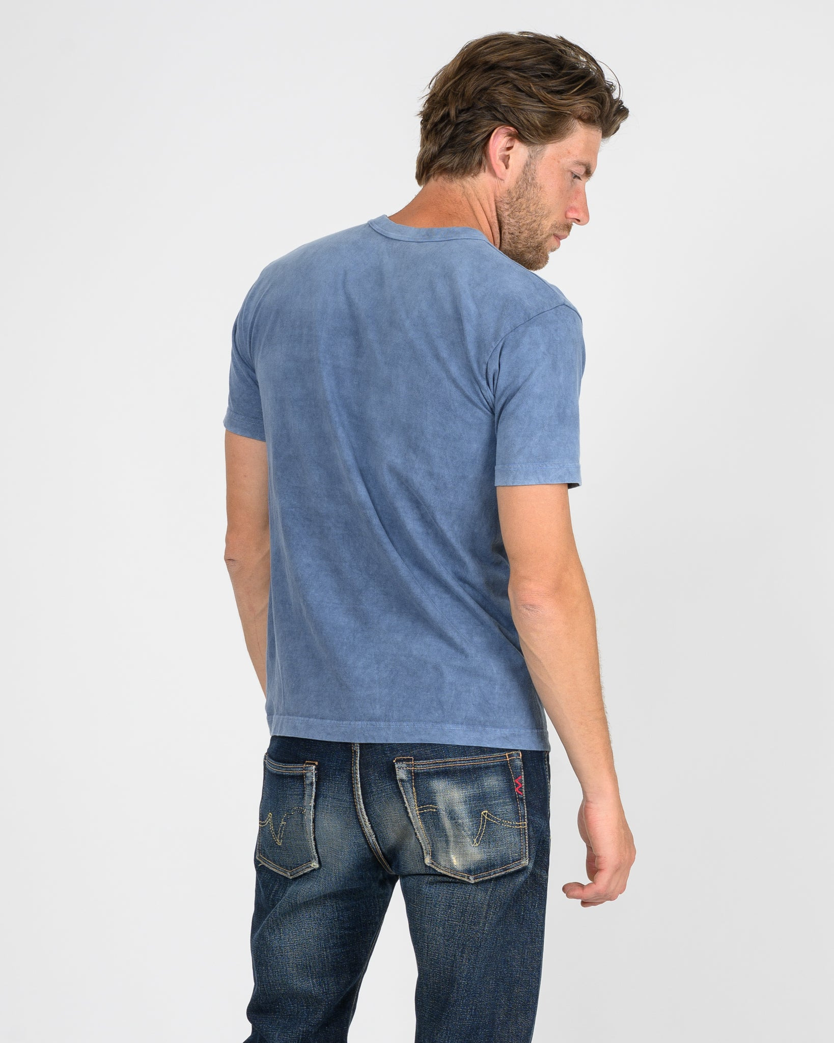 UTIL-NIN UTILITEES - 5.5oz Loopwheel Crew Neck T-Shirt - Natural Indigo / White Body - 3