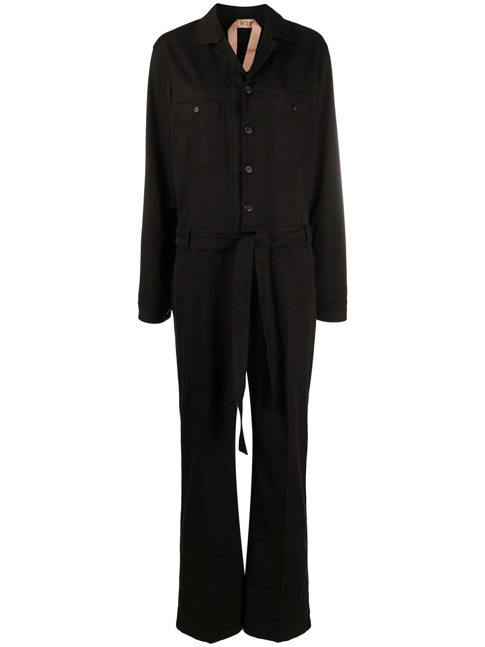 belted long-sleeve jumpsuit - 1