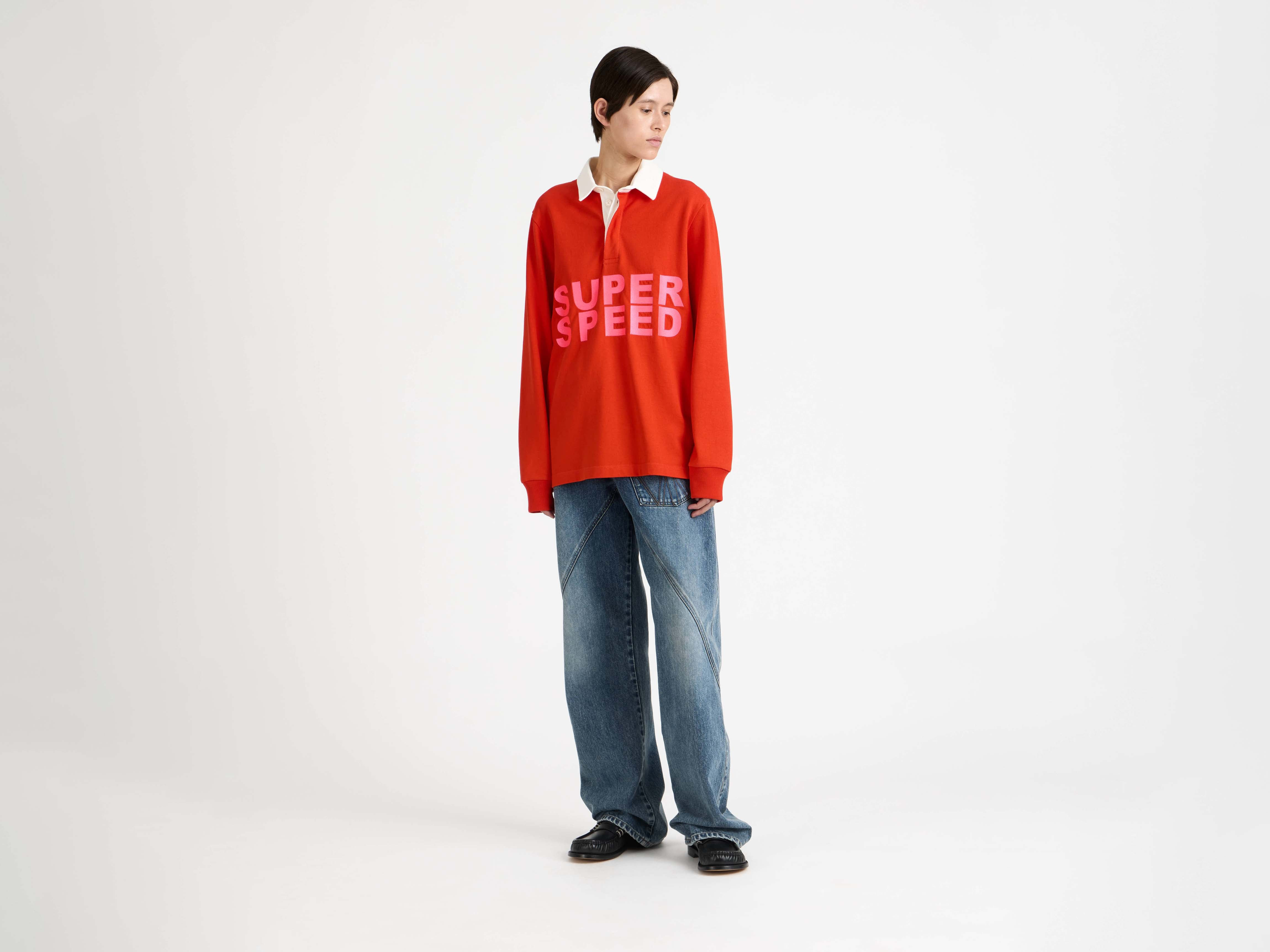'SUPER SPEED' RUGBY POLO TOP IN BRIGHT RED - 2