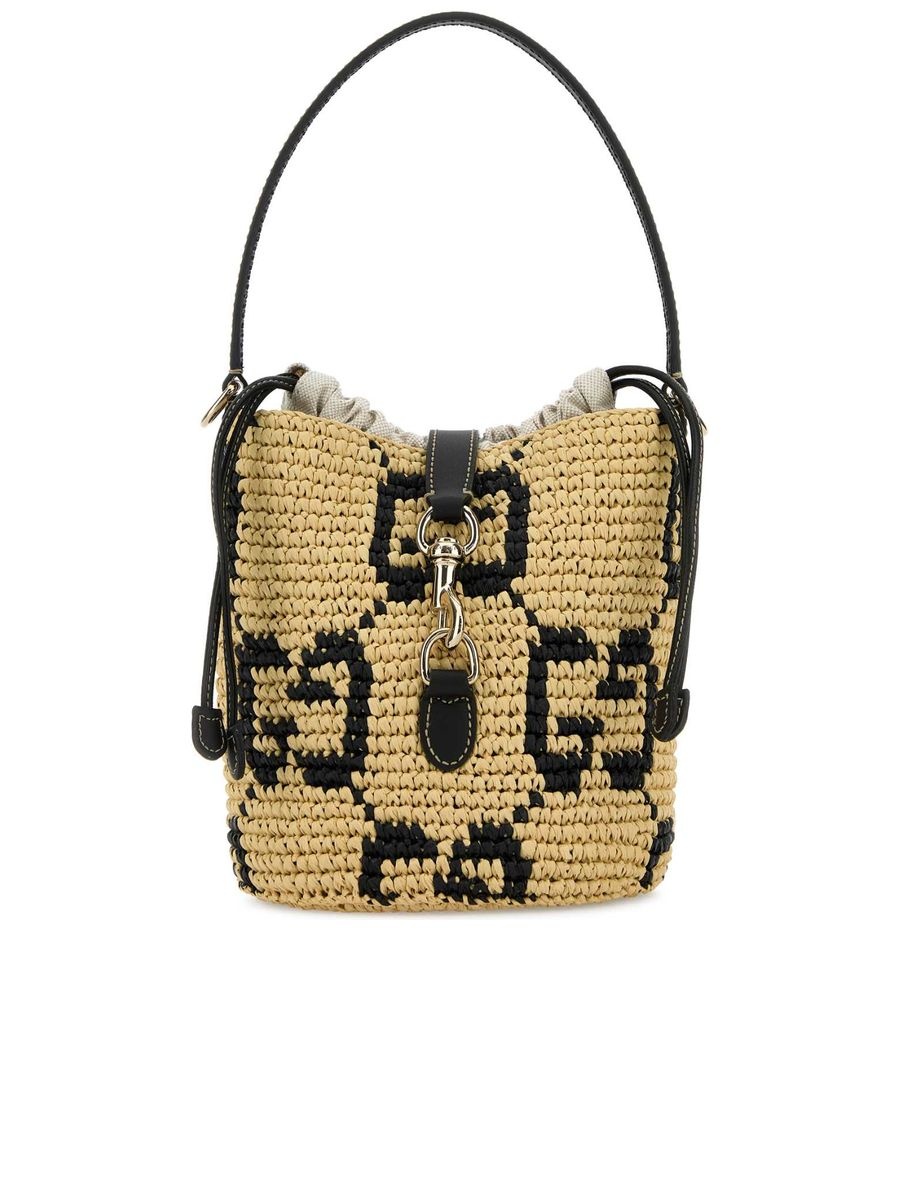 ショルダーバッグ・ポシェット Gucci Embroidered Raffia Mini Gg Bucket Bag GG Mini raffia-effect bucket bag in beige - Gucci | Mytheresa
