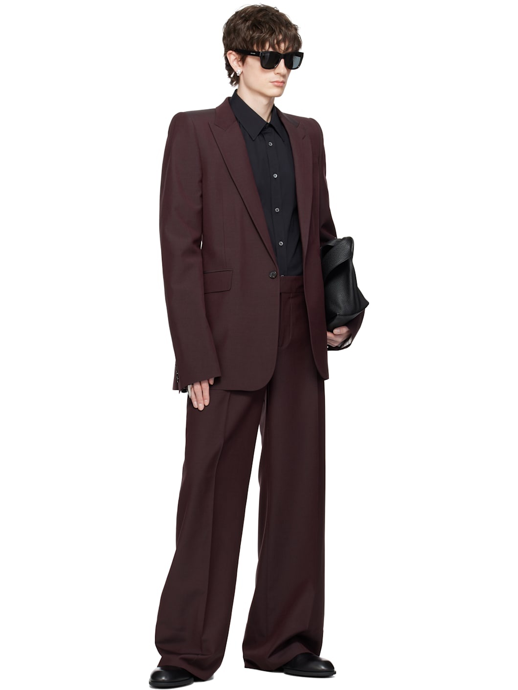 Burgundy Stacked Shoulder Single-Breasted Blazer - 4
