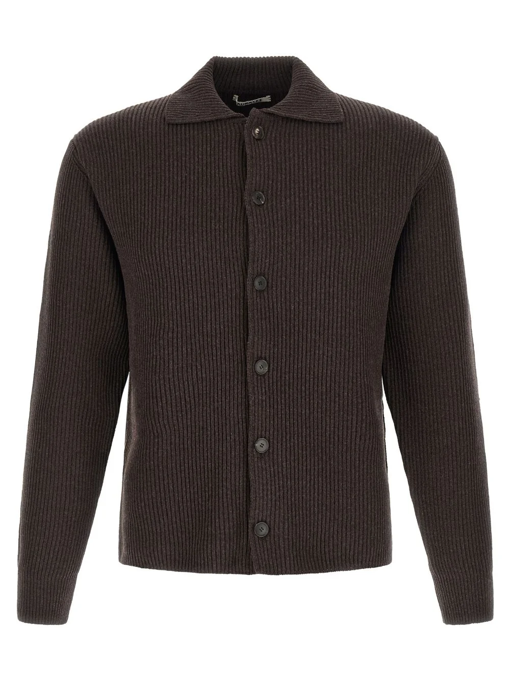 ribbed point-collar cardigan - 1