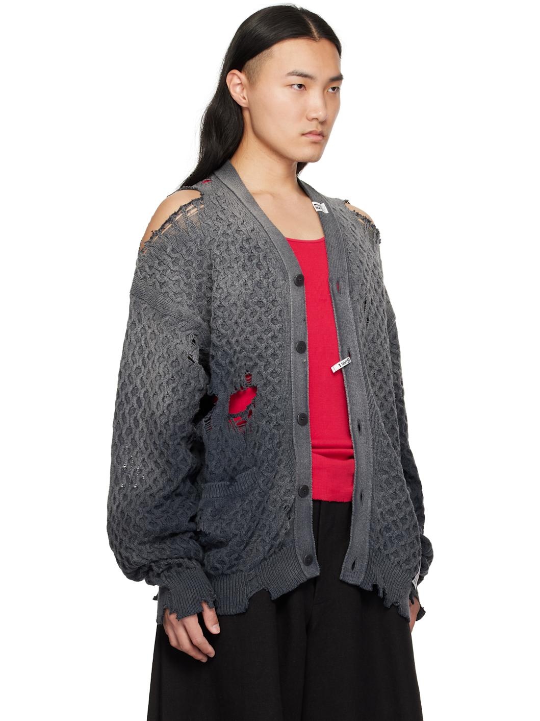 Gray Sun Faded Like Knit Cardigan - 2