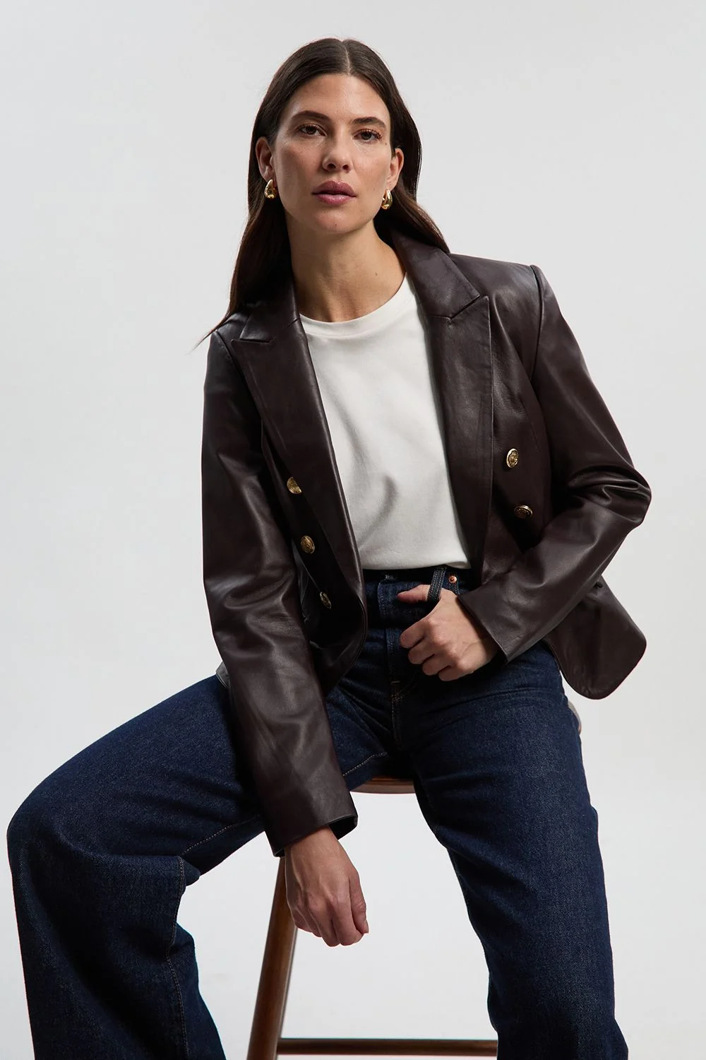 Leather Gold Button Blazer - 1