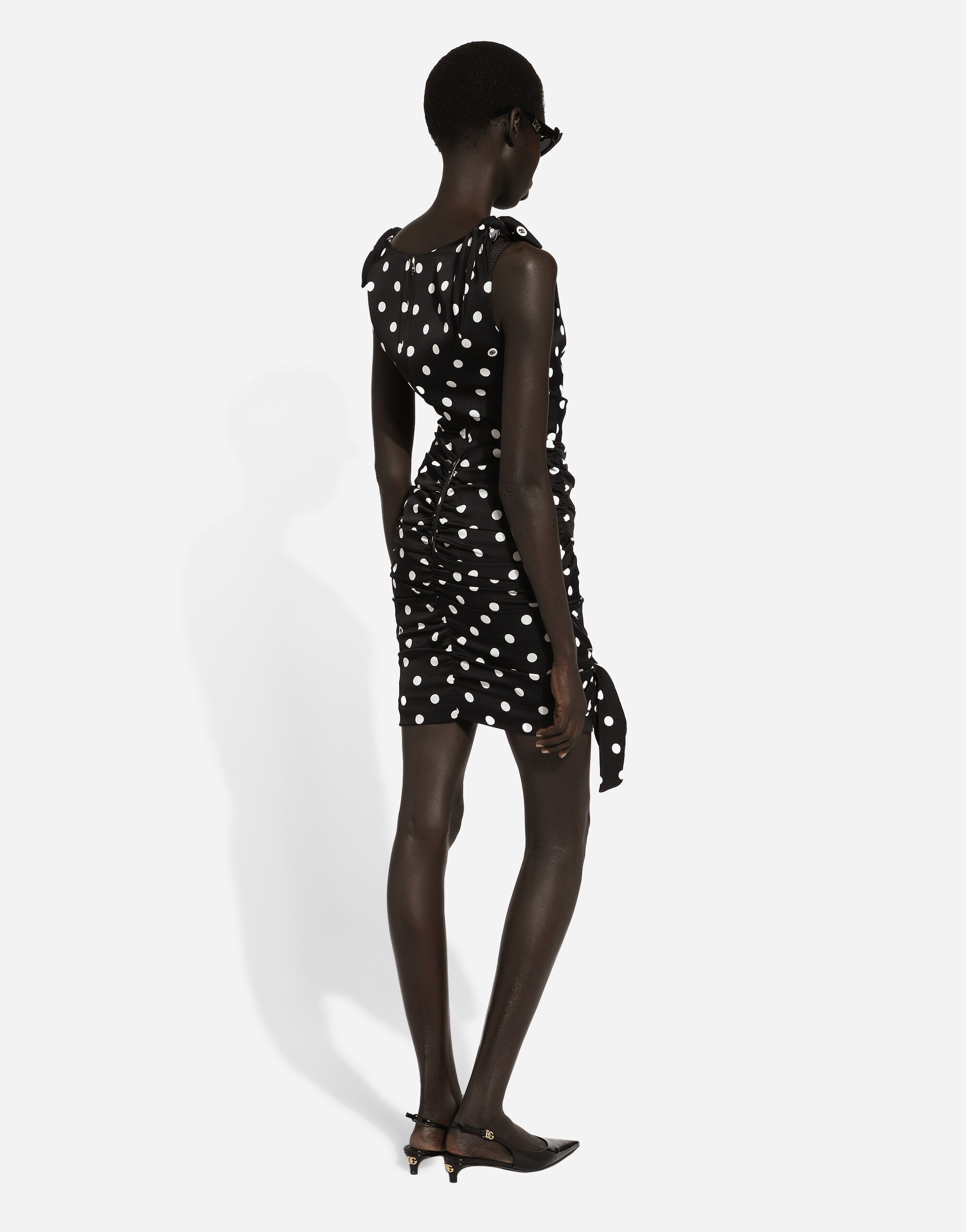 Charmeuse midi dress with draping and polka-dot print - 3