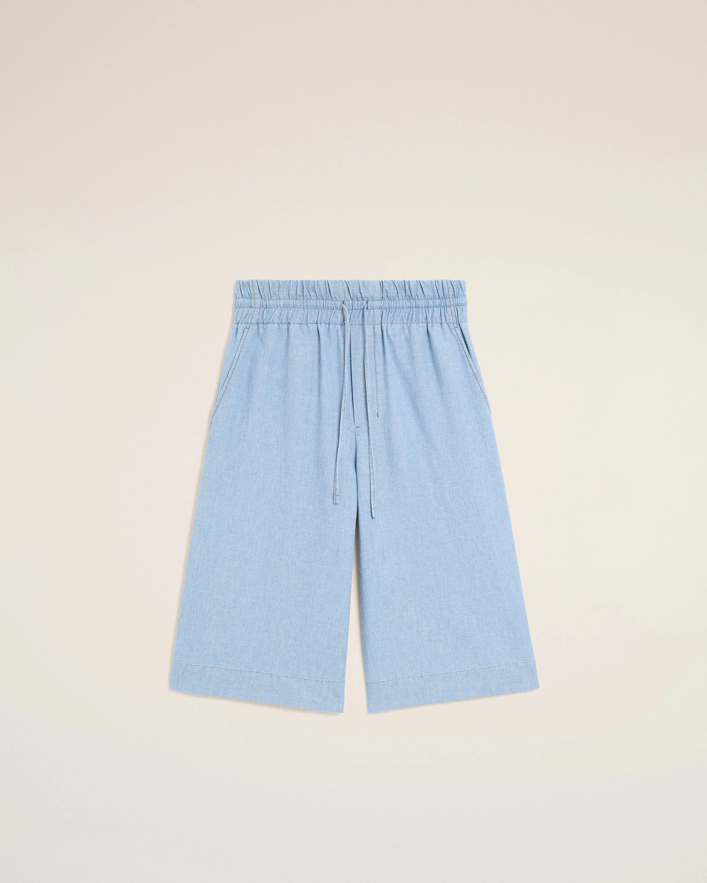 BLUE LARGE ELASTICATED COTTON BERMUDA SHORTS - 1