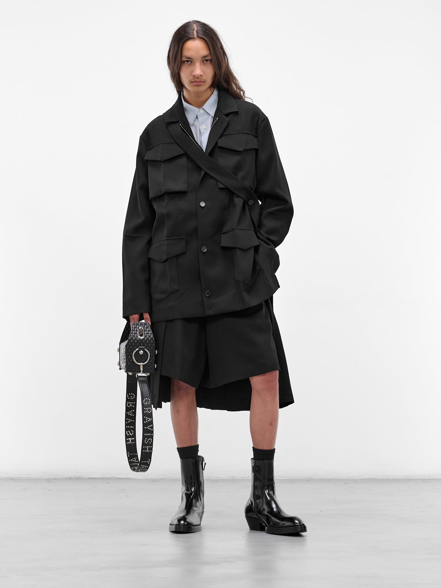 Black Gabardine Safari Origami Jacket - 6