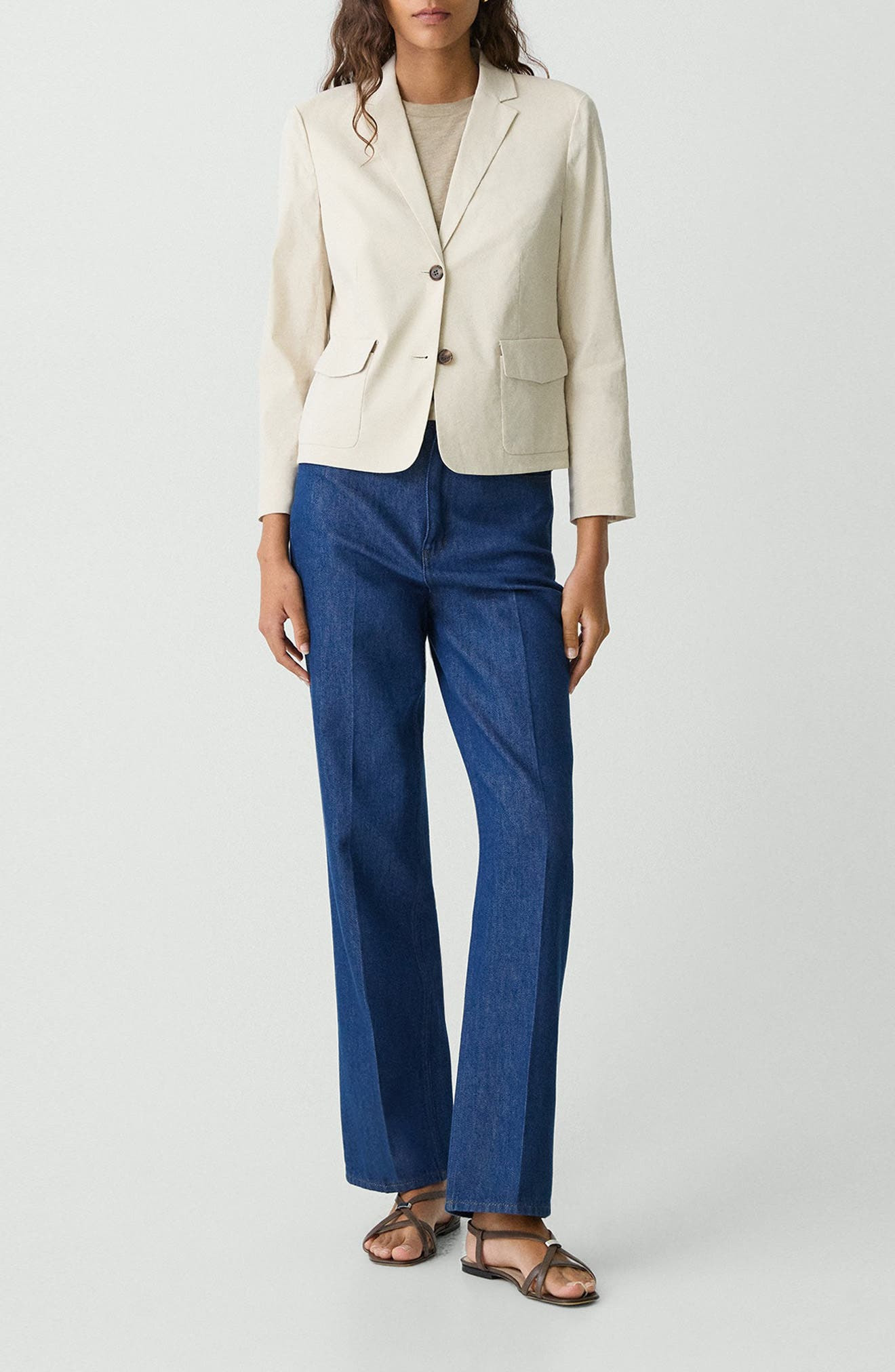Theory Shrunked Crop Linen Blend Blazer in Straw at Nordstrom - 6