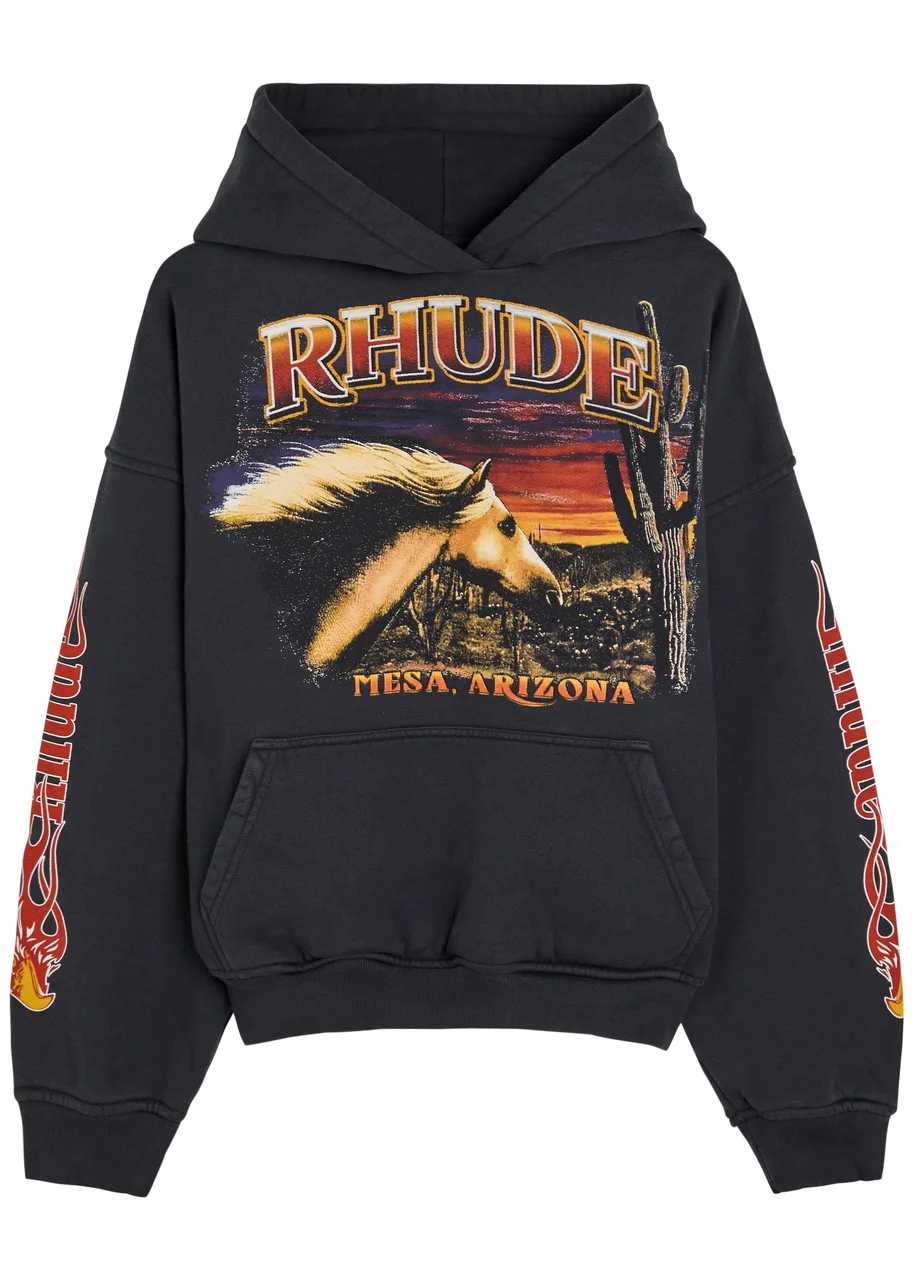 Rhude Stallion Logo-print Hooded Cotton Sweatshirt - 1