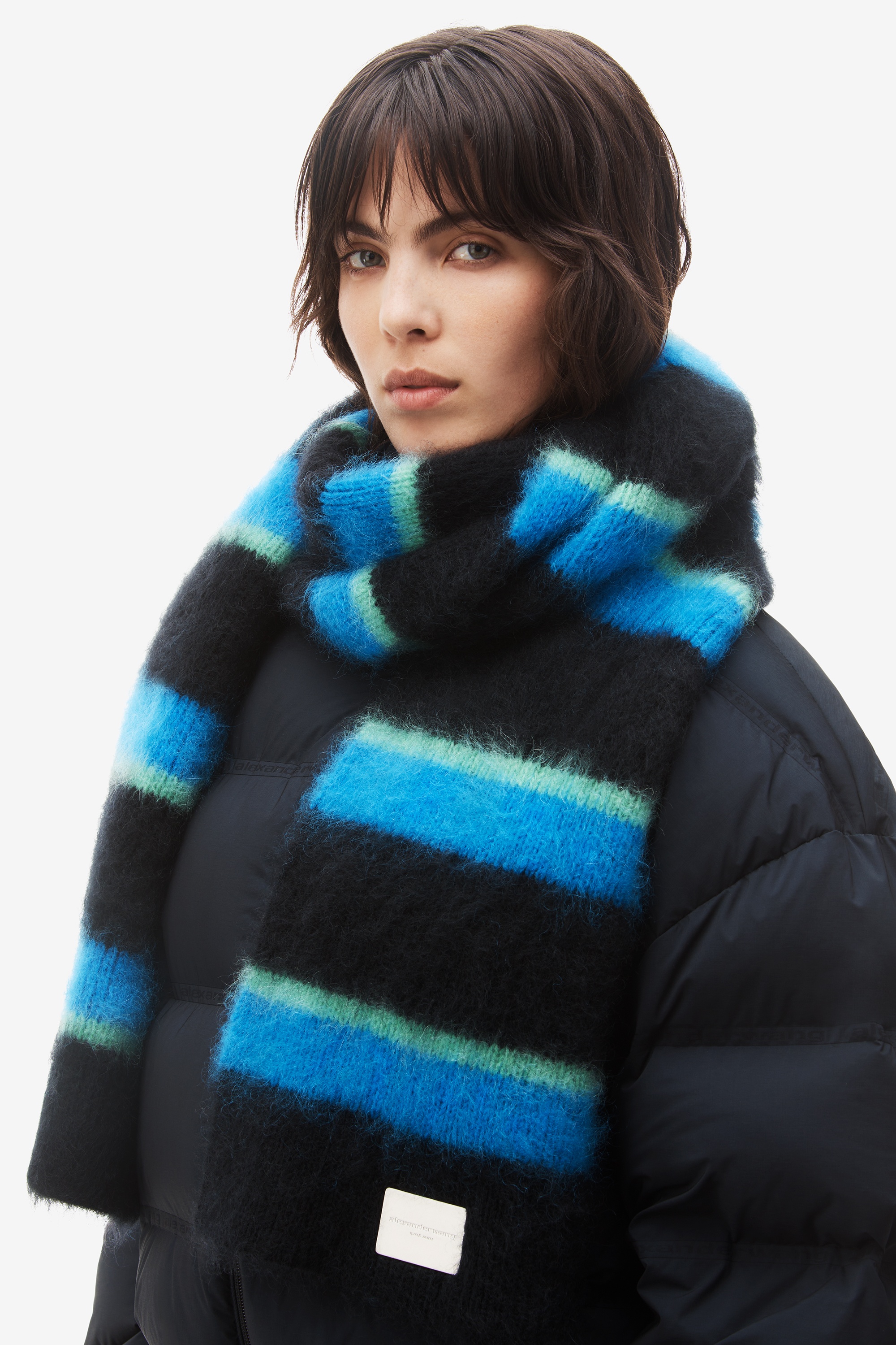 logo scarf in brushed stripe mohair - 3