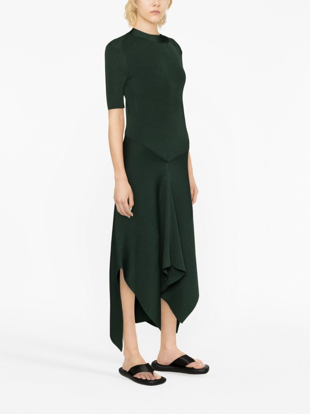 asymmetric ribbed-knit dress - 4