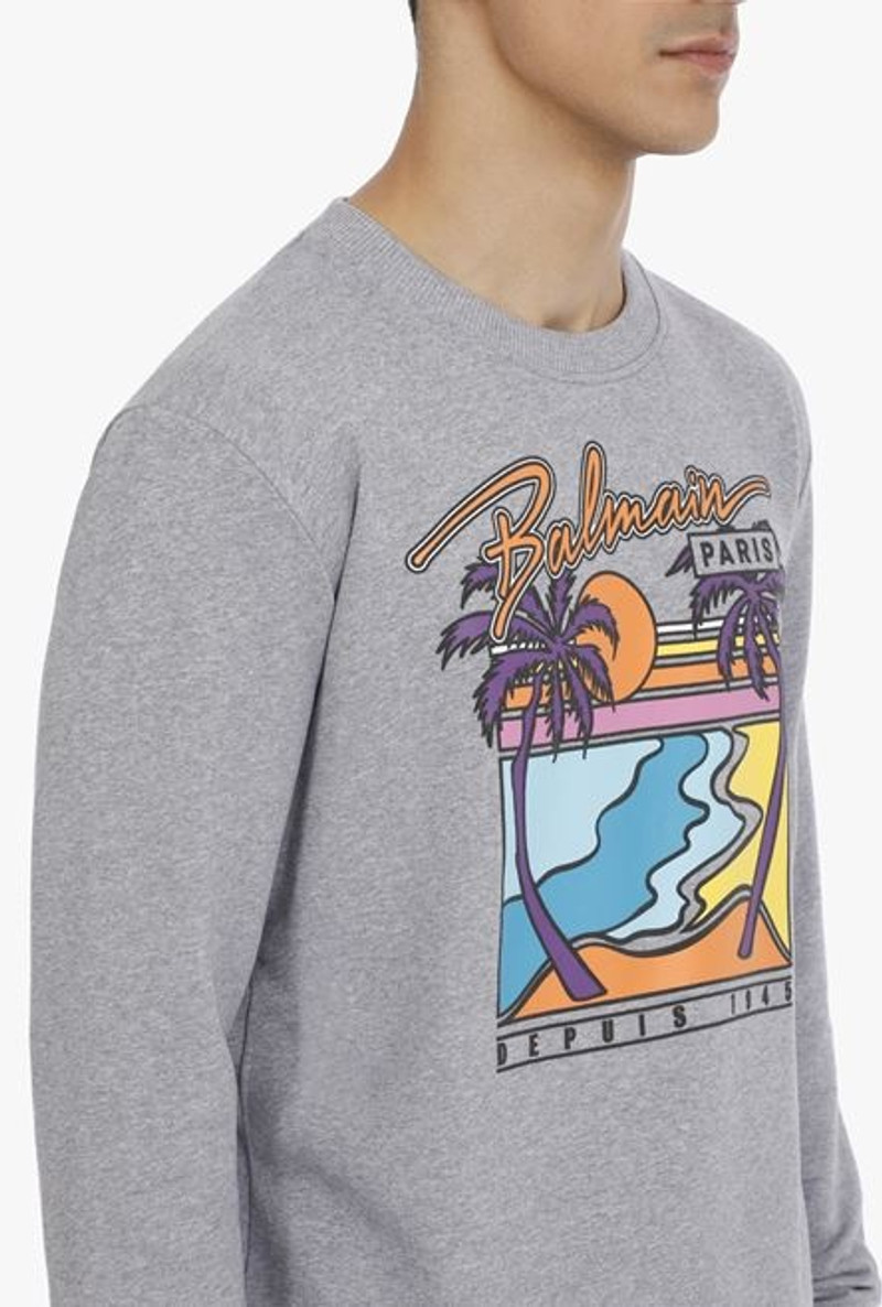 Gray cotton sweatshirt with multicolor Balmain Paris logo 8