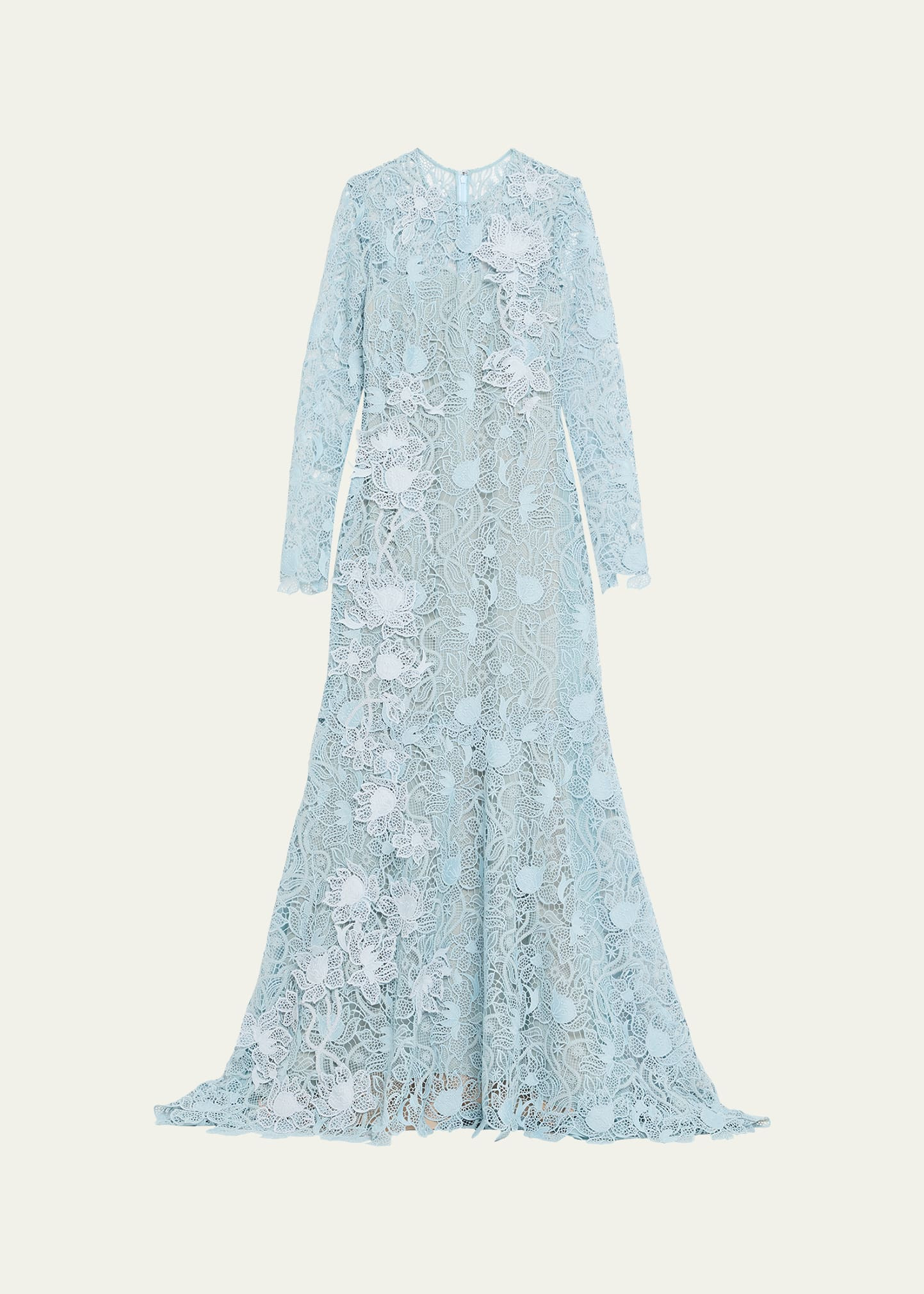 Long-Sleeve Corded Botanical Guipure Gown - 1