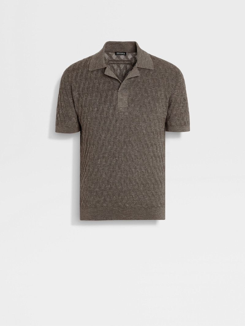 DARK TAUPE MÉLANGE SILK CASHMERE AND LINEN POLO SHIRT 1