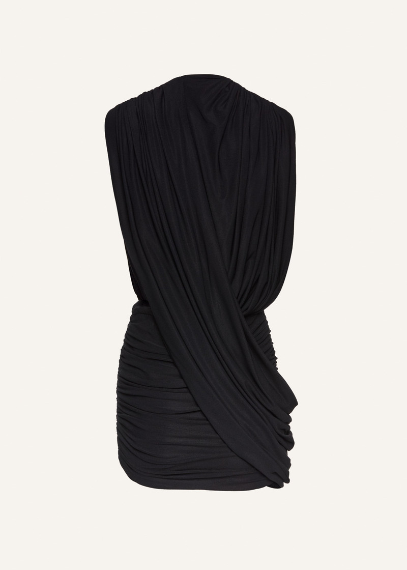 V neck draped mini dress in black 2