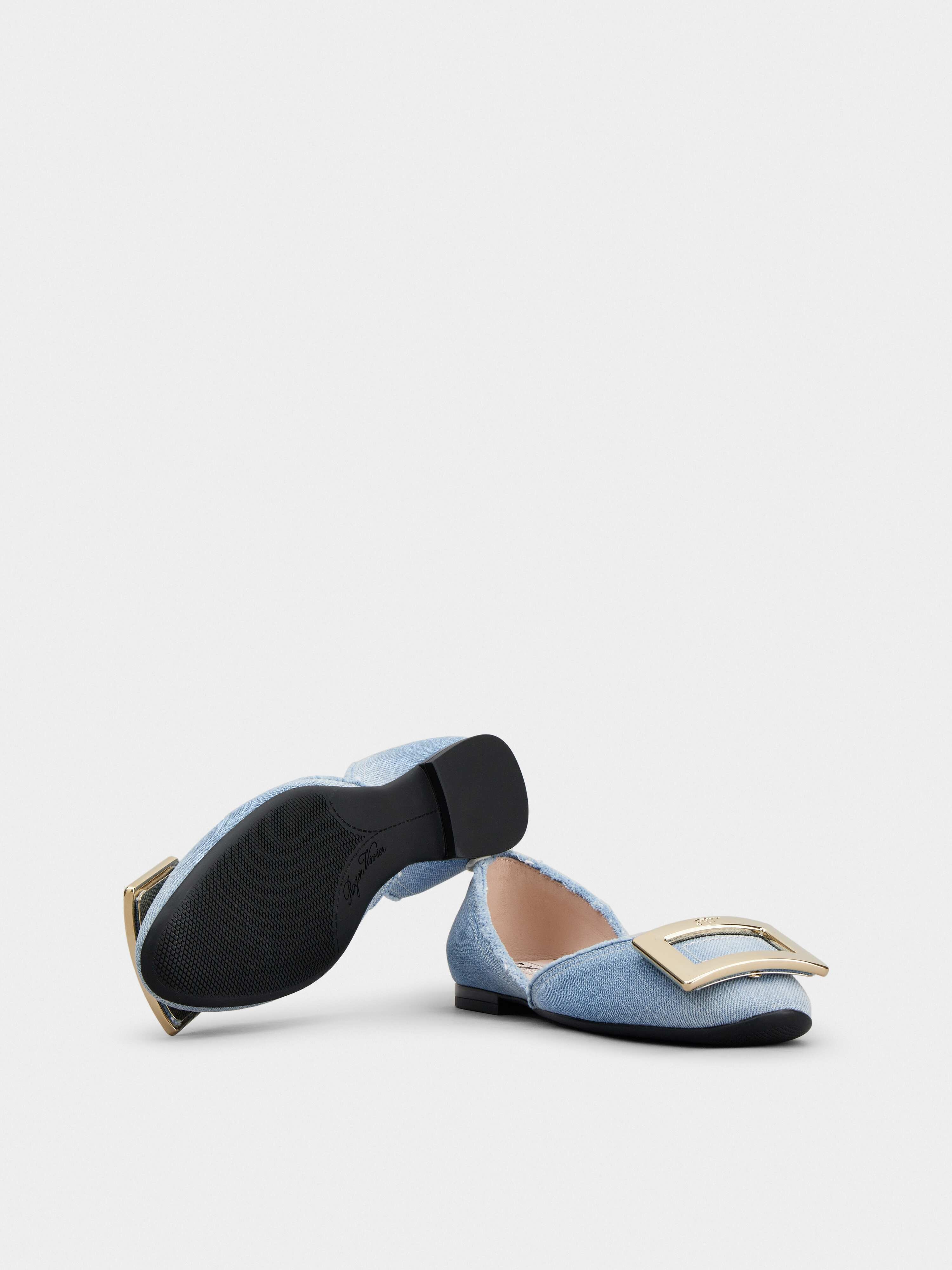 Dorsay Metal Buckle Ballerinas in Denim - 6