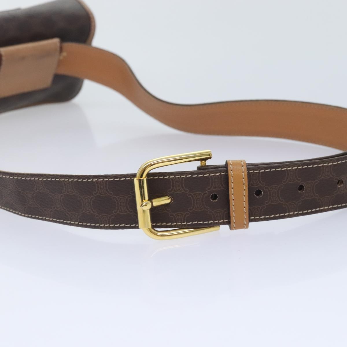 CELINE Macadam Canvas Waist Bag Pvc Leather Brown Gold - 7