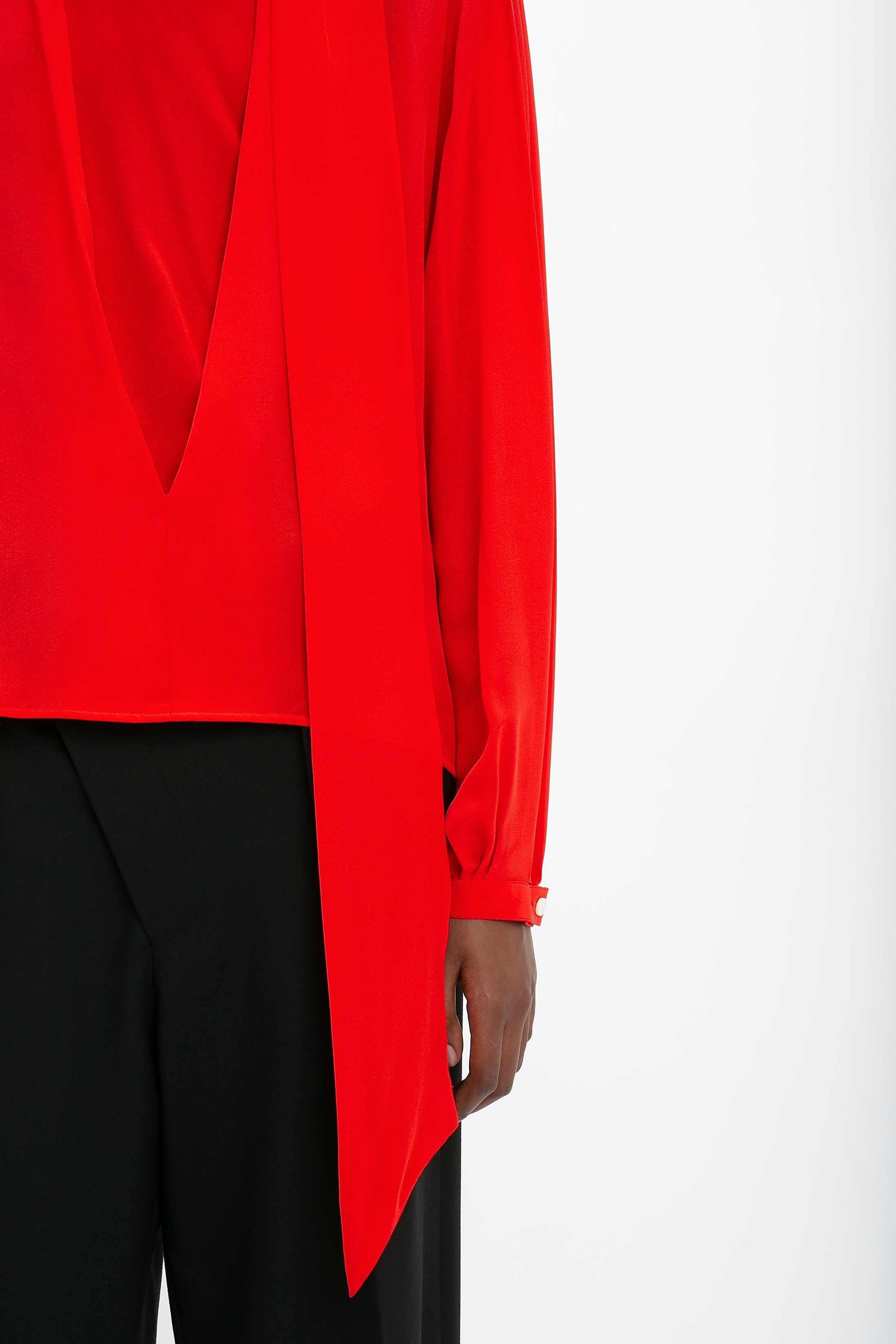 Scarf Neck Blouse In Bright Red - 5