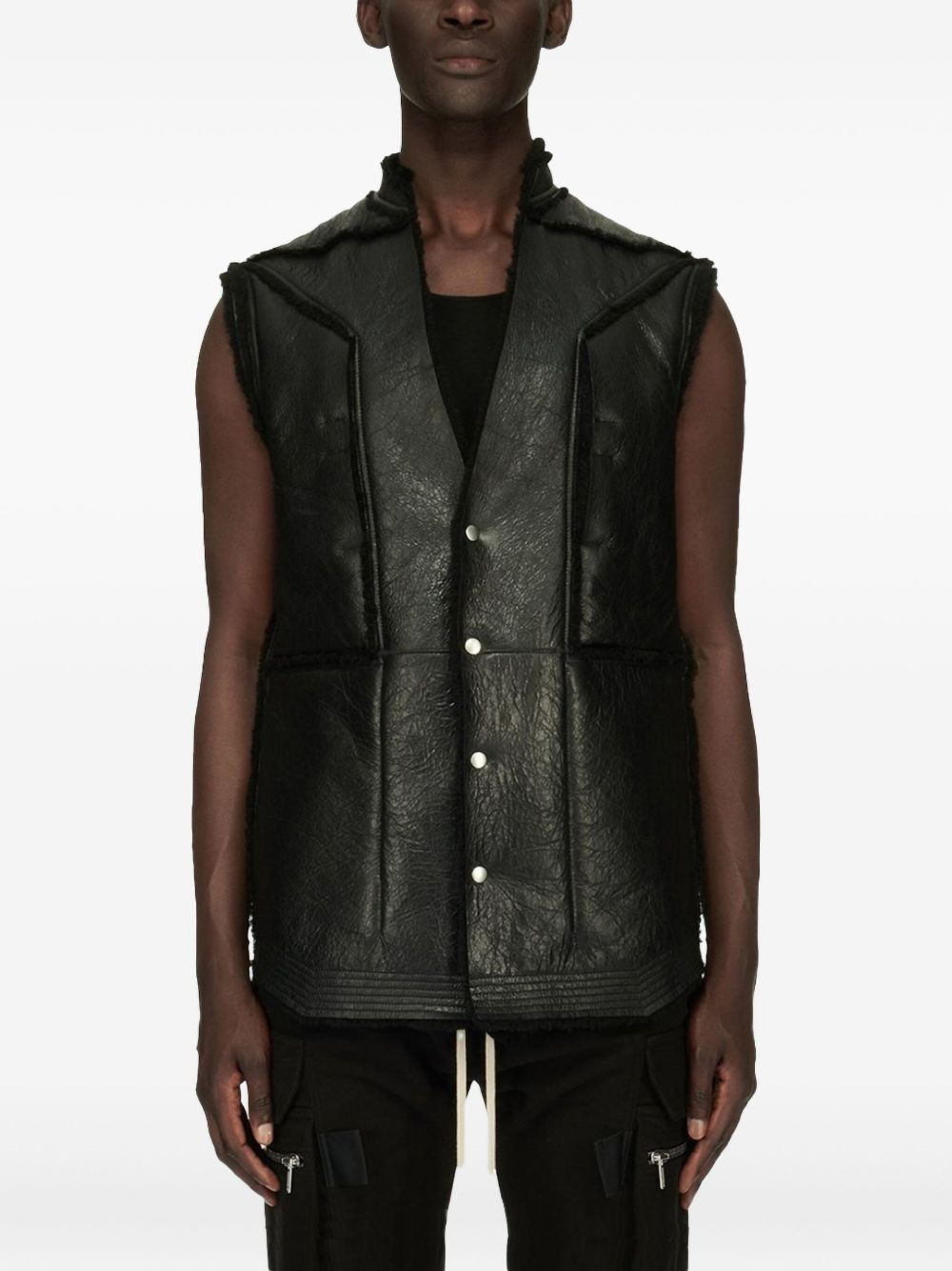 leather shearling gilet - 2