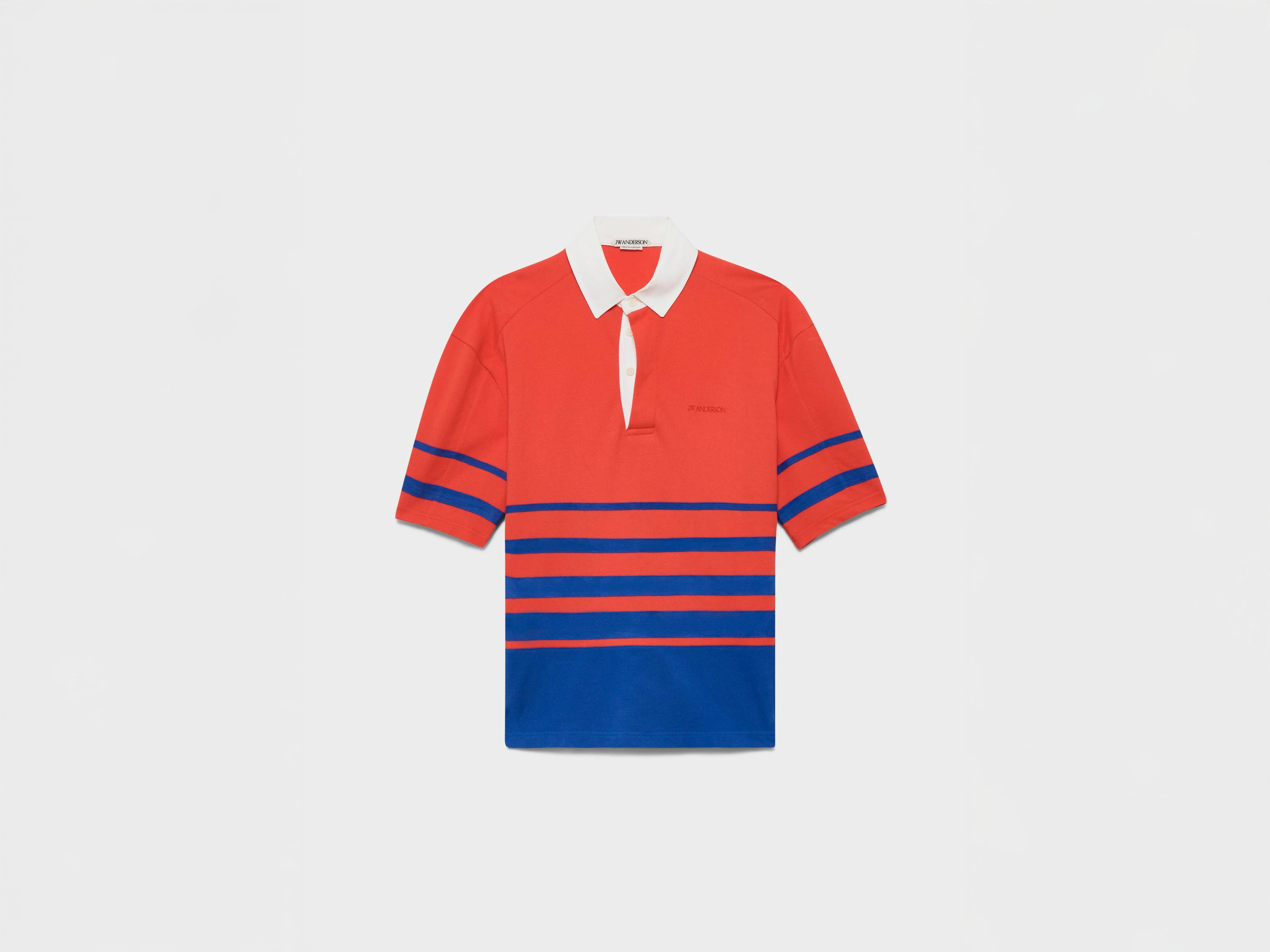 WOMENS STRIPED RUGBY POLO TOP IN IN RED & BLUE - 1