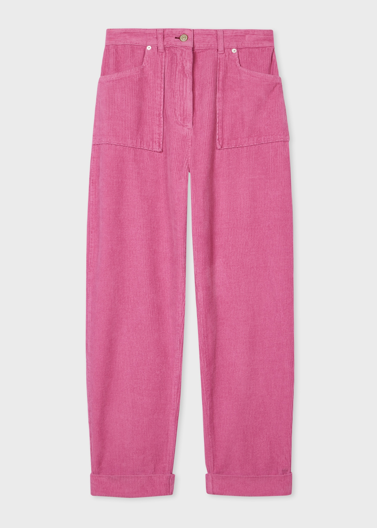 Women's Pink Corduroy Barrel Leg Trousers - 1