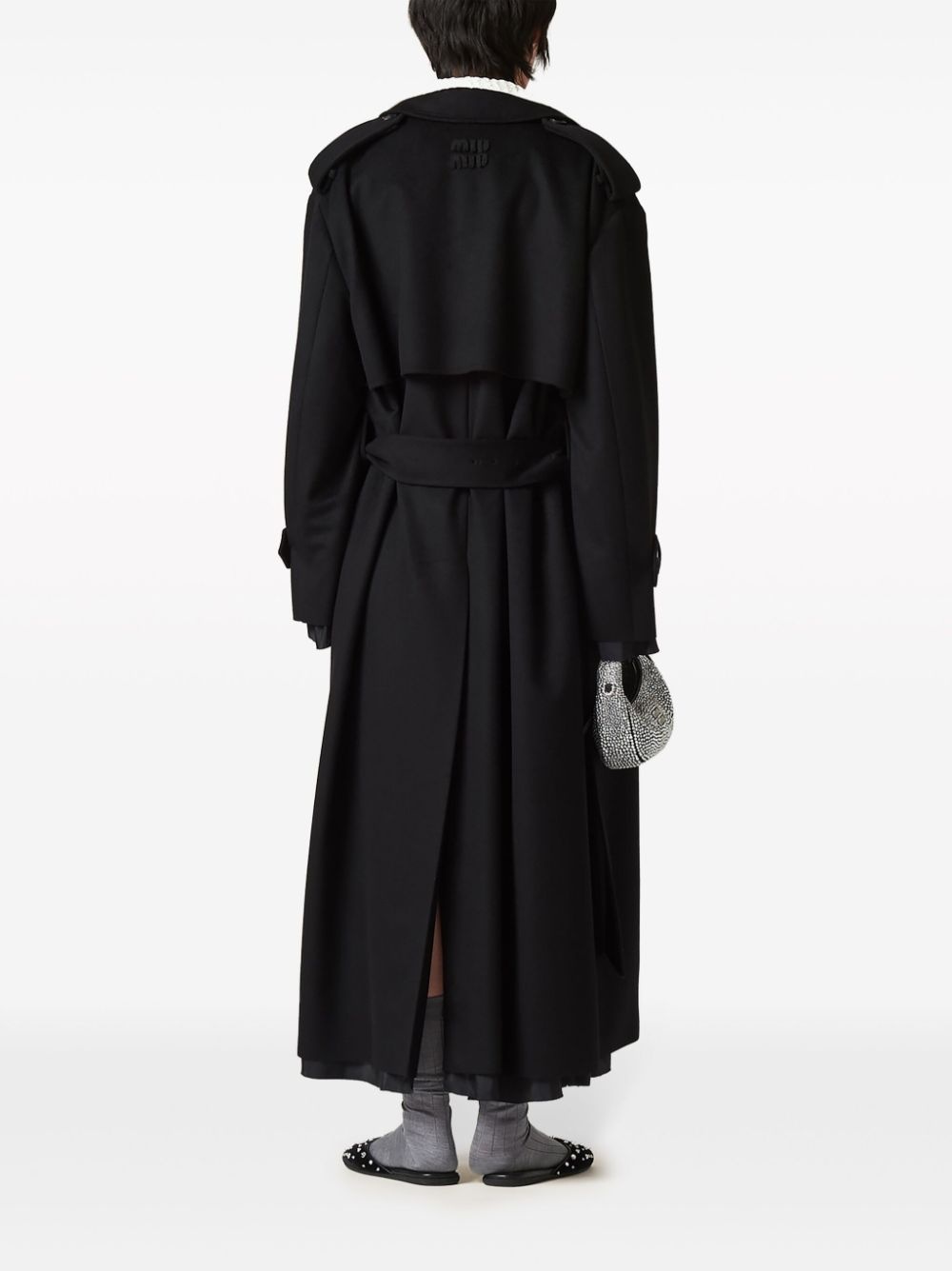 double-breasted velour trench coat - 3