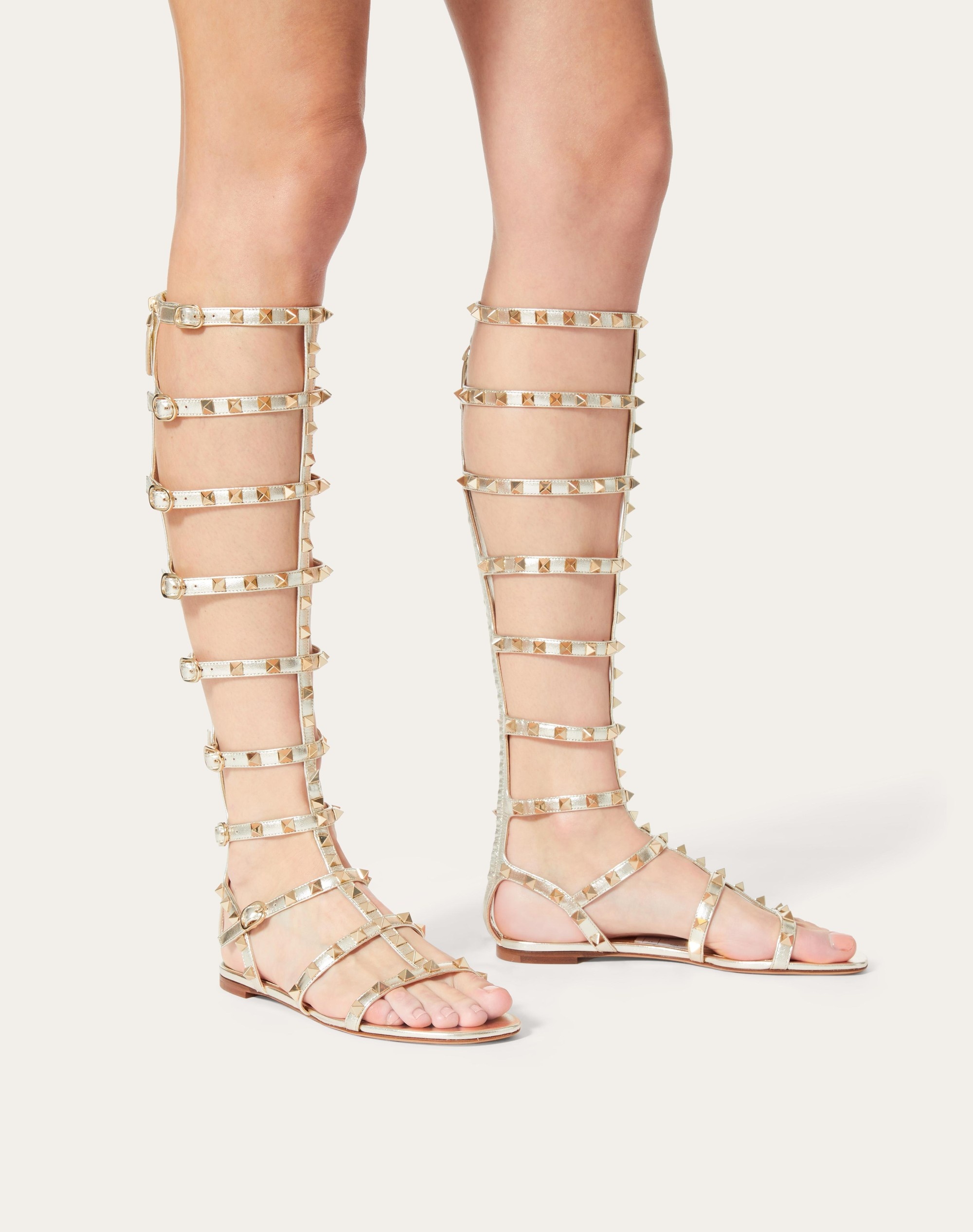 ROCKSTUD FLAT METALLIC NAPPA SANDAL - 6