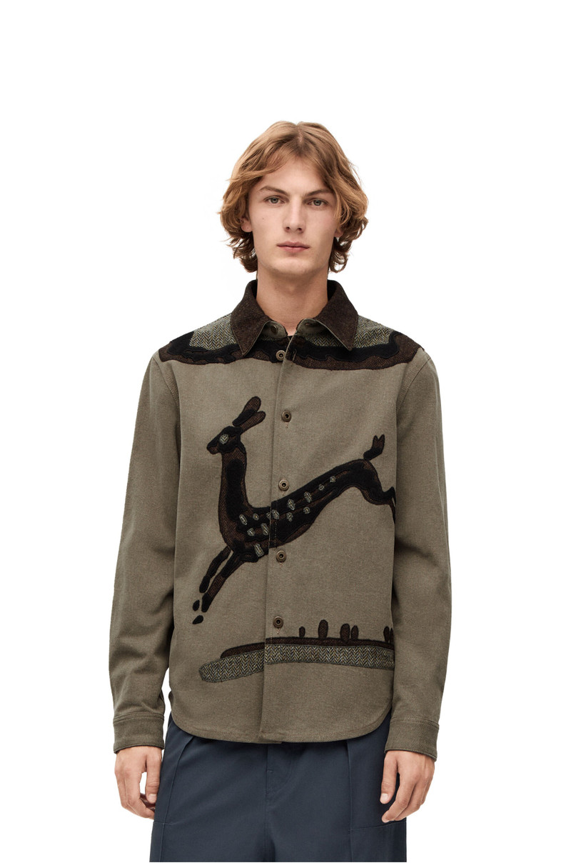 Deer intarsia overshirt in denim 3