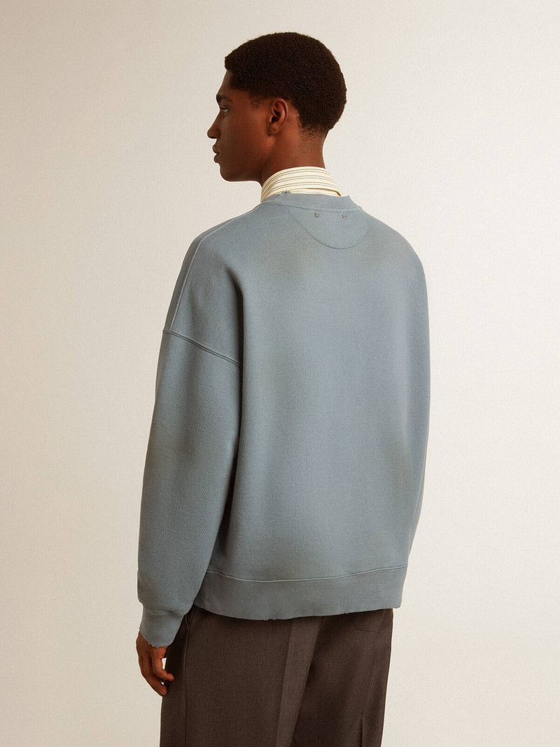 Oversized sweatshirt in baby blue with distressed finish 4