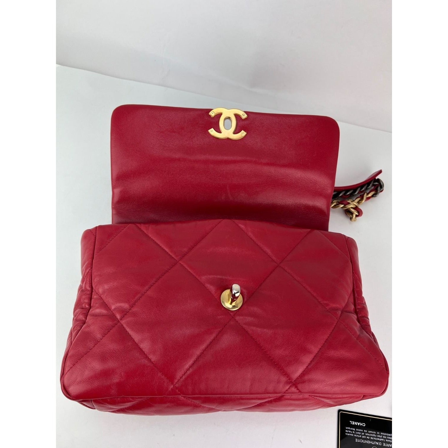 Chanel 19 Large Quilted Goatskin Silver and Gold Red Flap Bag - 11
