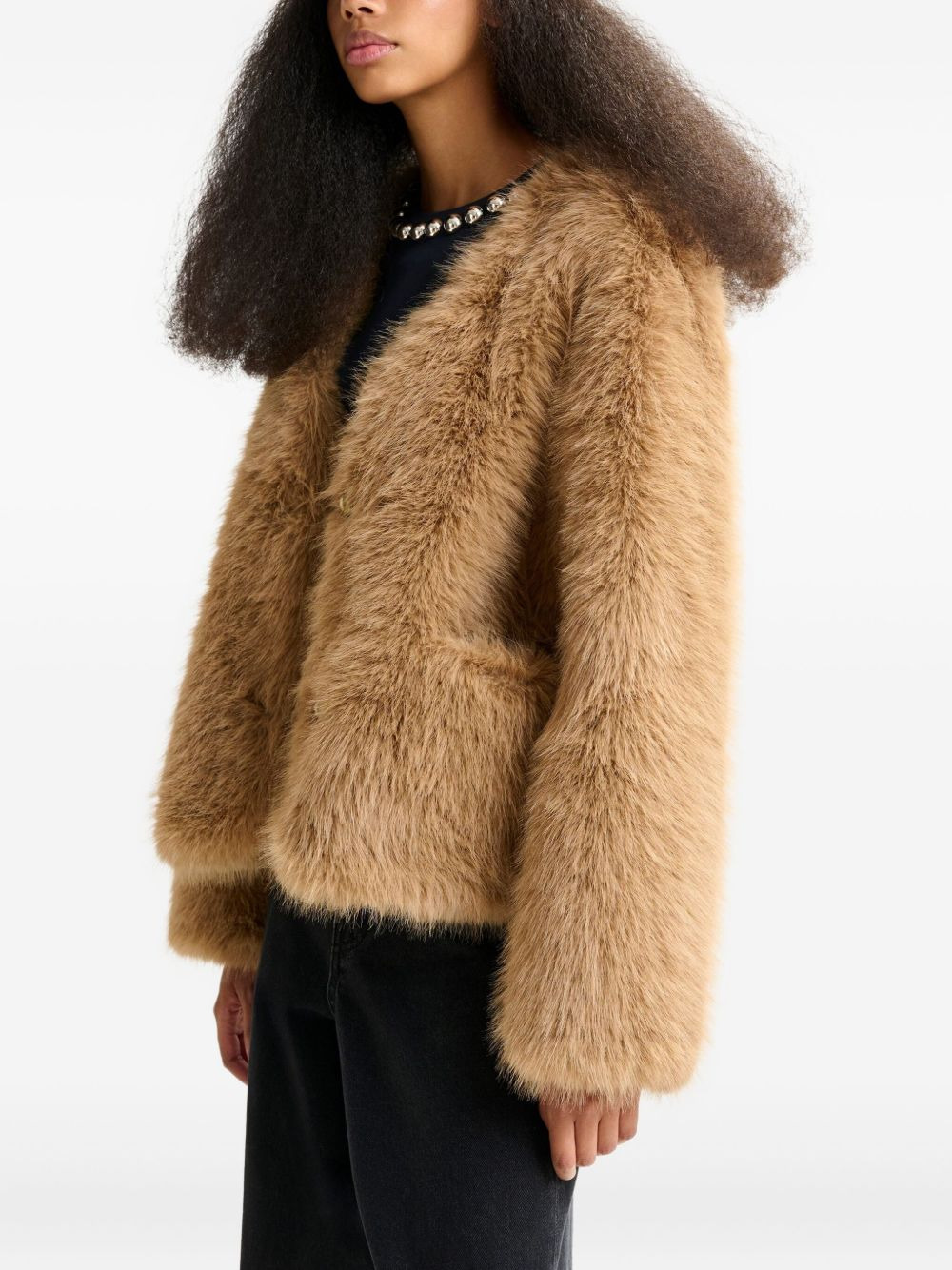 faux-fur button jacket - 4