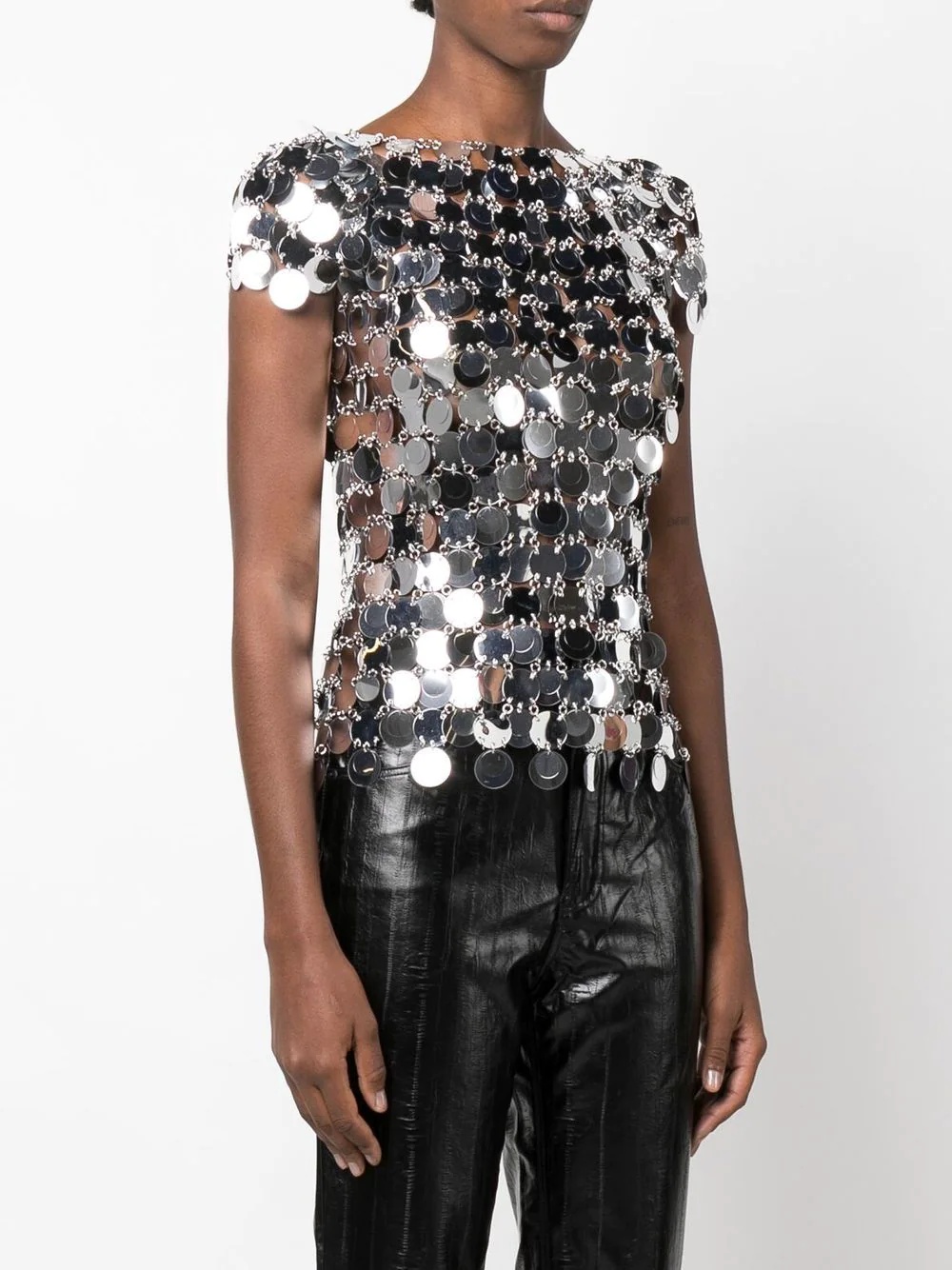 metallic-disks short-sleeved top - 3