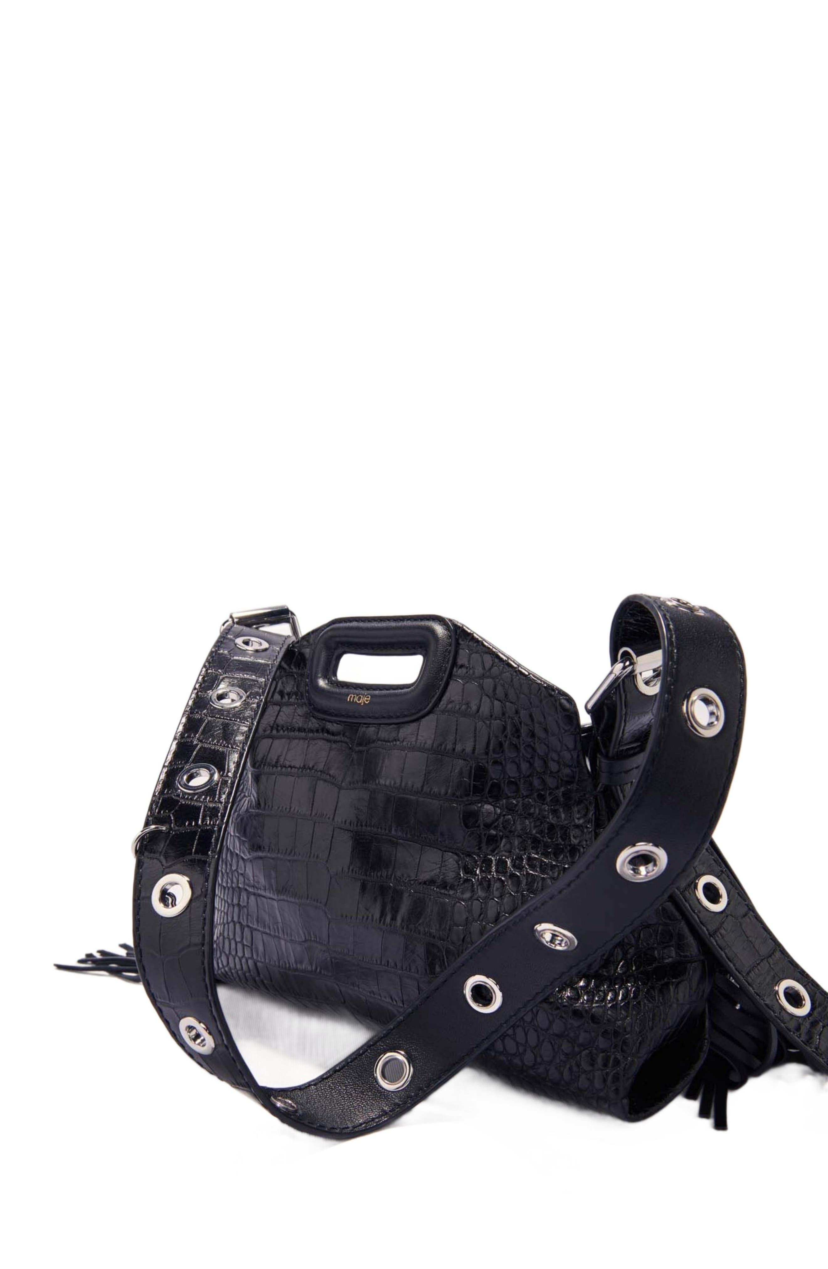 maje Miss M Mini embossed leather bag in Black at Nordstrom - 6