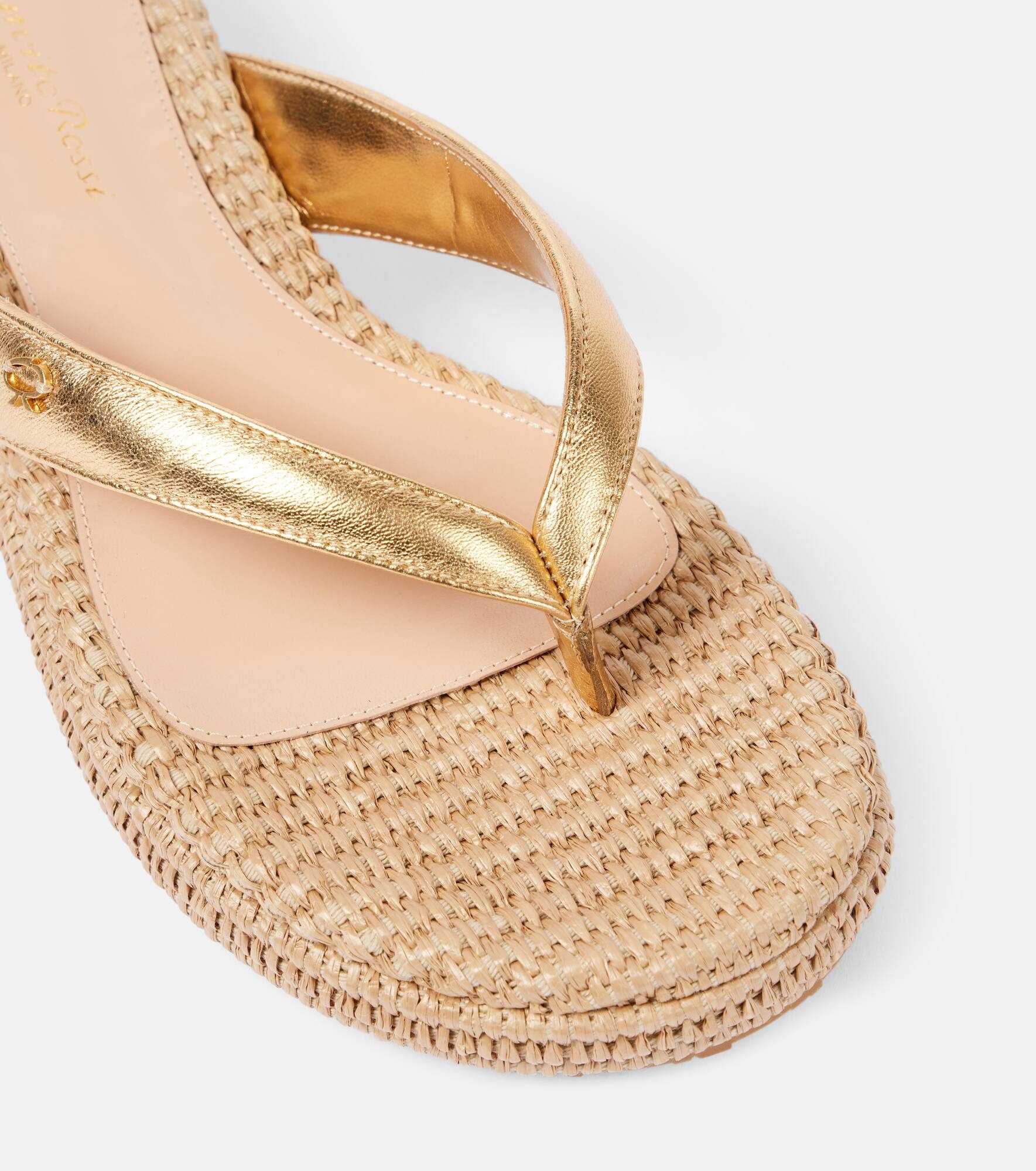 Woven metallic leather thong sandals - 6