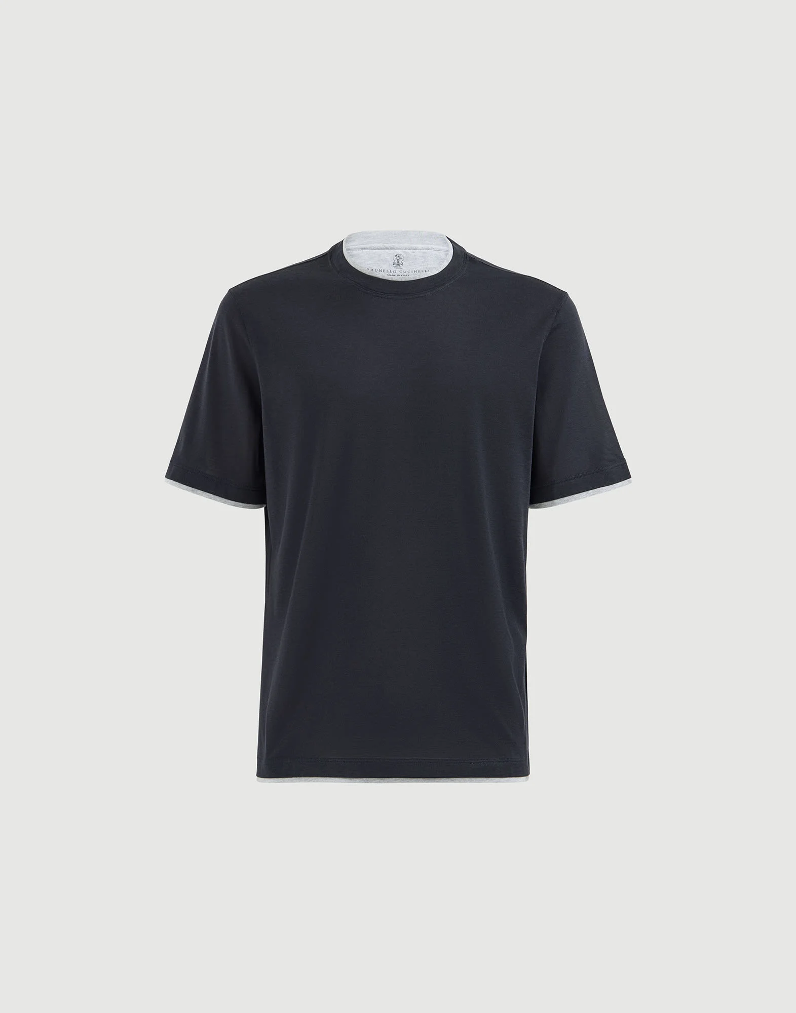 Silk and cotton lightweight jersey crew neck T-shirt with faux-layering - 1