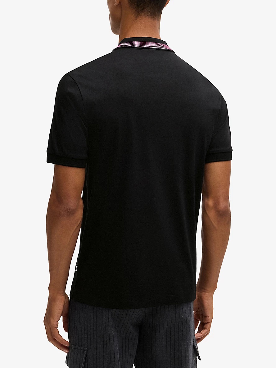 Striped-trim slim-fit cotton-jersey polo shirt - 4
