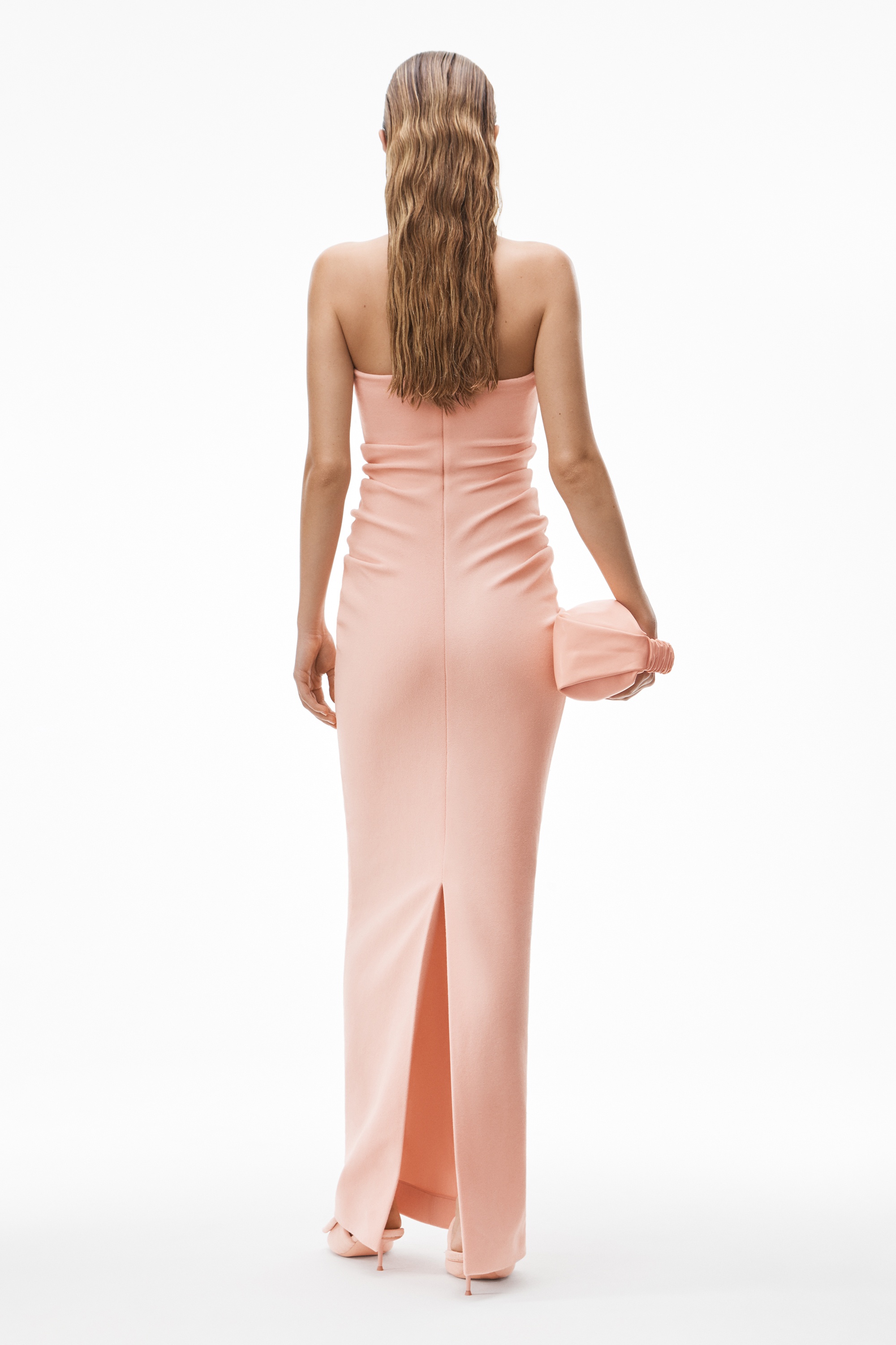 STRAPLESS COLUMN DRESS IN RUCHED VELOUR - 5