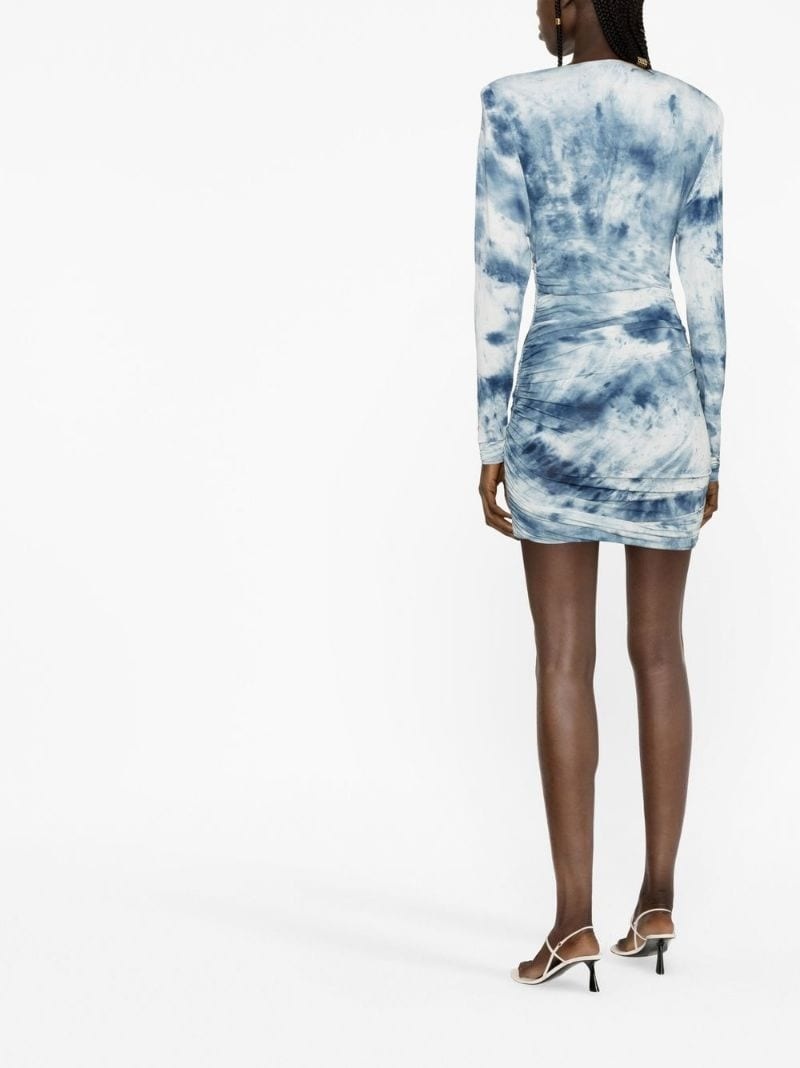 tie-dye print ruched mini dress - 4