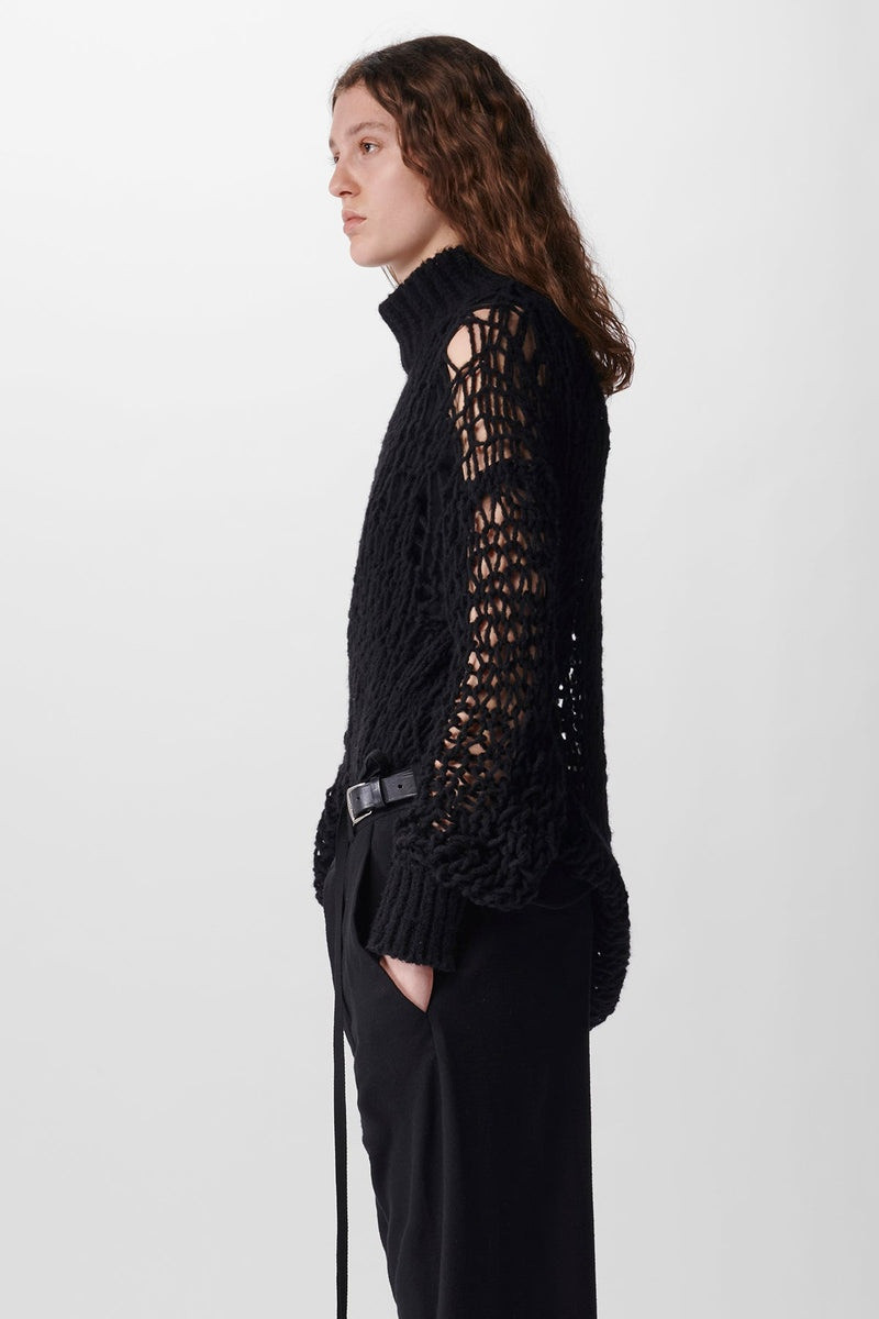 Ann Demeulemeester Leontine Knitted Mock Neck Open Stitch Jumper outlook