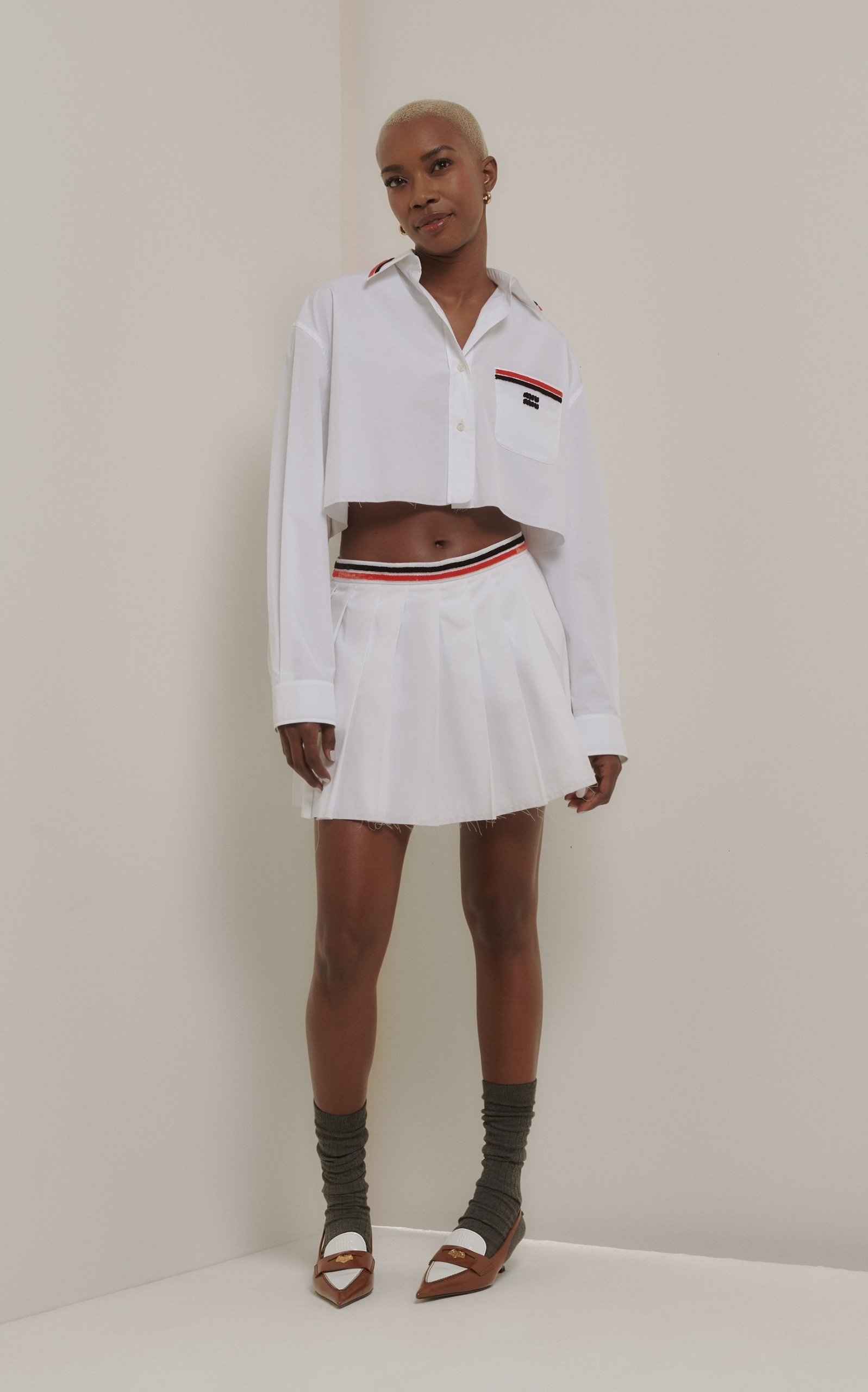 Miu Miu Pleated Poplin Mini Skirt white | modaoperandi