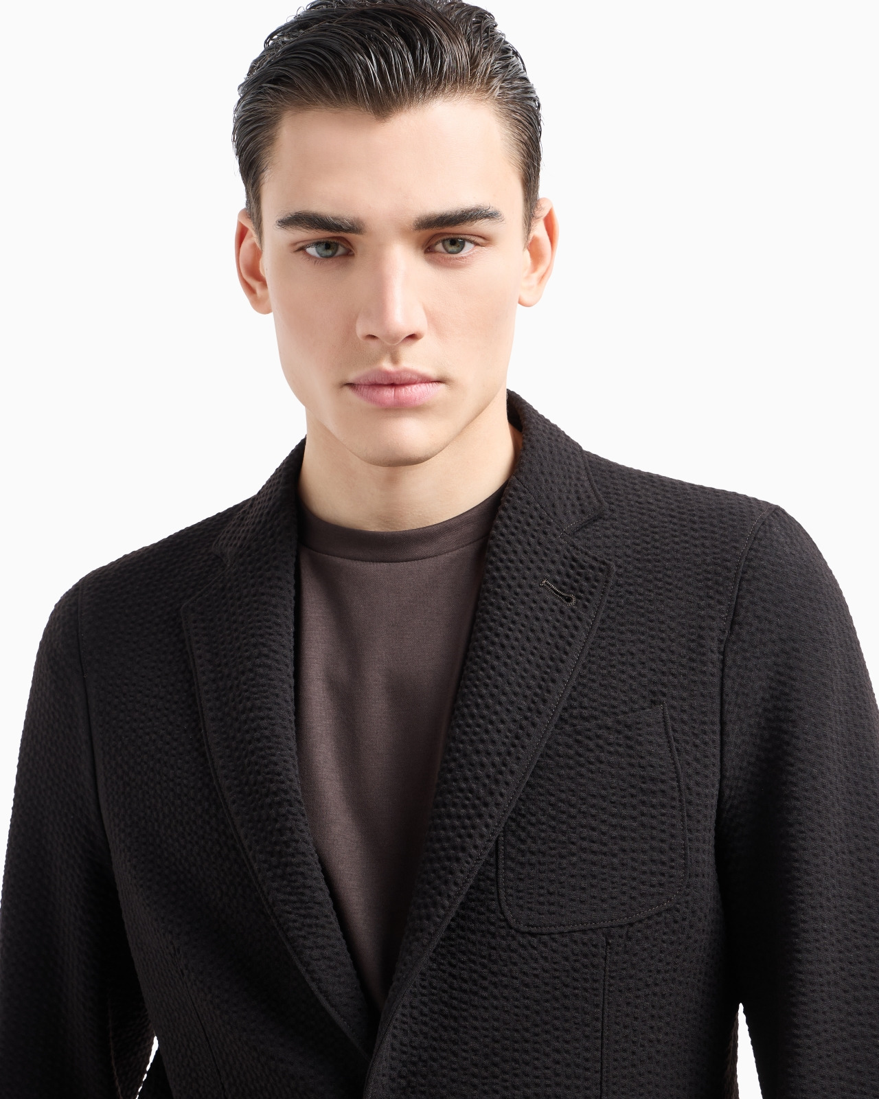 Upton line single-breasted jacket in virgin wool and cashmere seersucker - 5