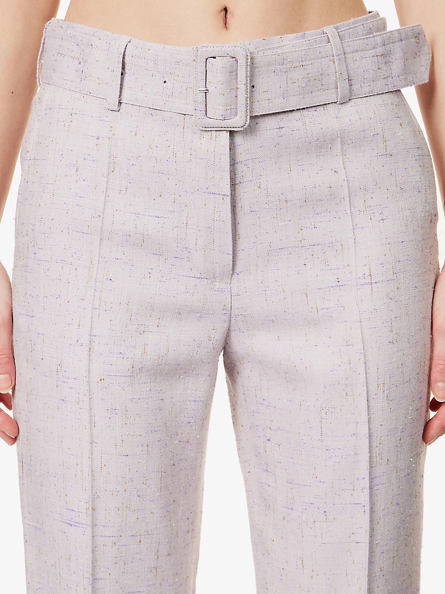 Belted-waistband pressed-crease woven trousers - 5