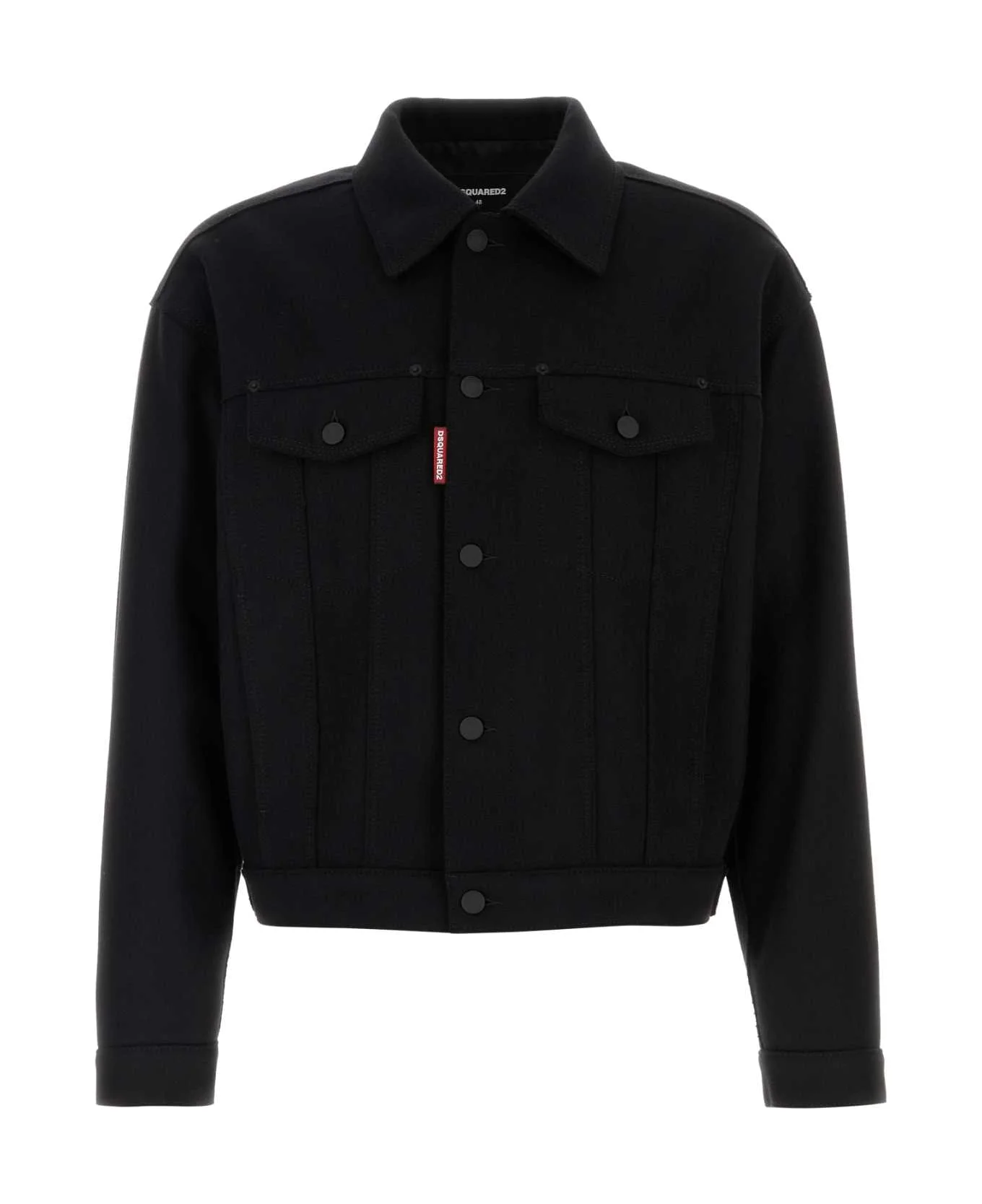 Black Wool Blend Wool Jean Jacket - 1